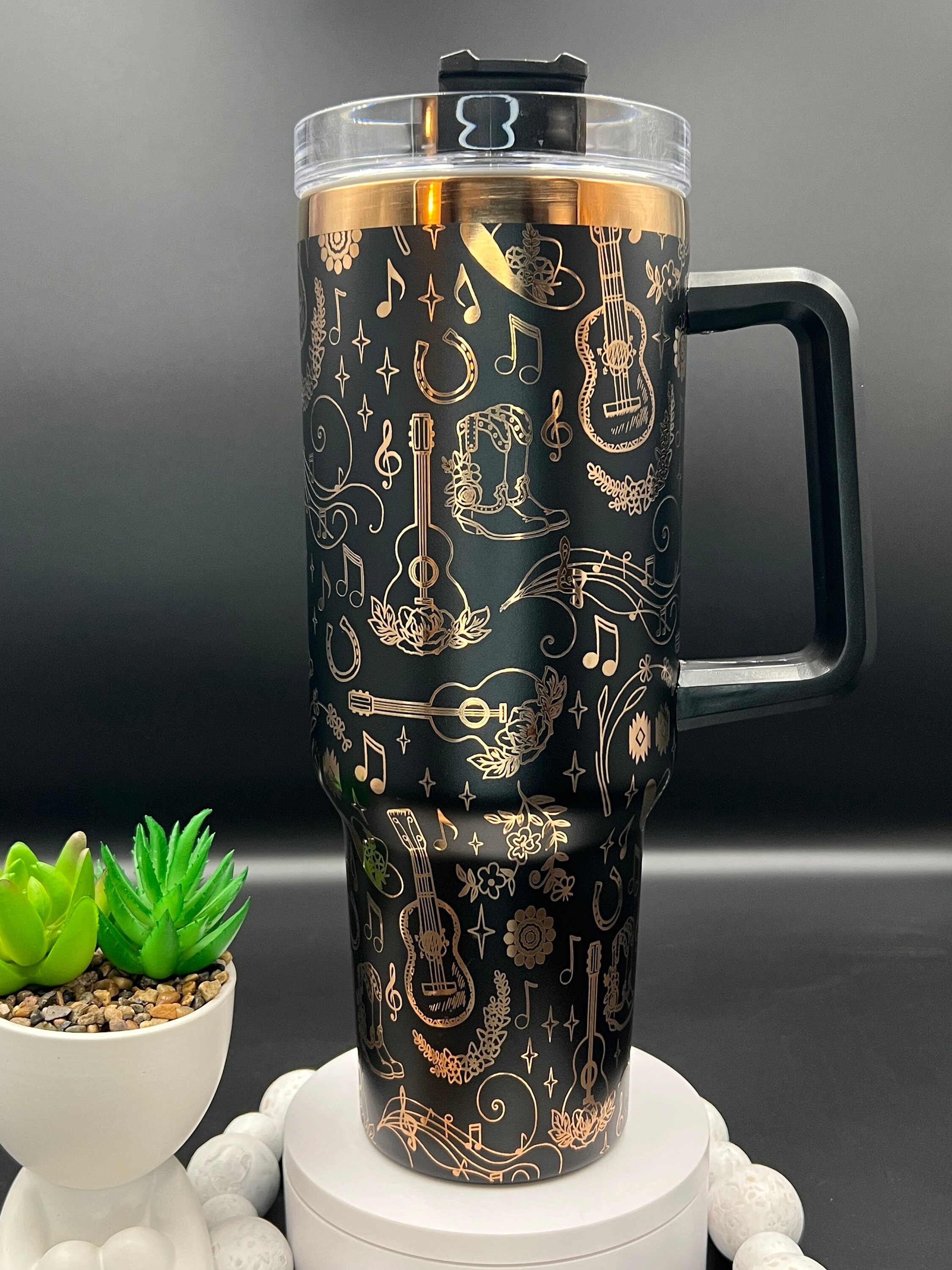 Country Music Doodles Laser Engraved 40oz Tumbler with Handle Lid and Straw, Custom Engraved Seamless Tumbler, Double Wall Insulated Cup