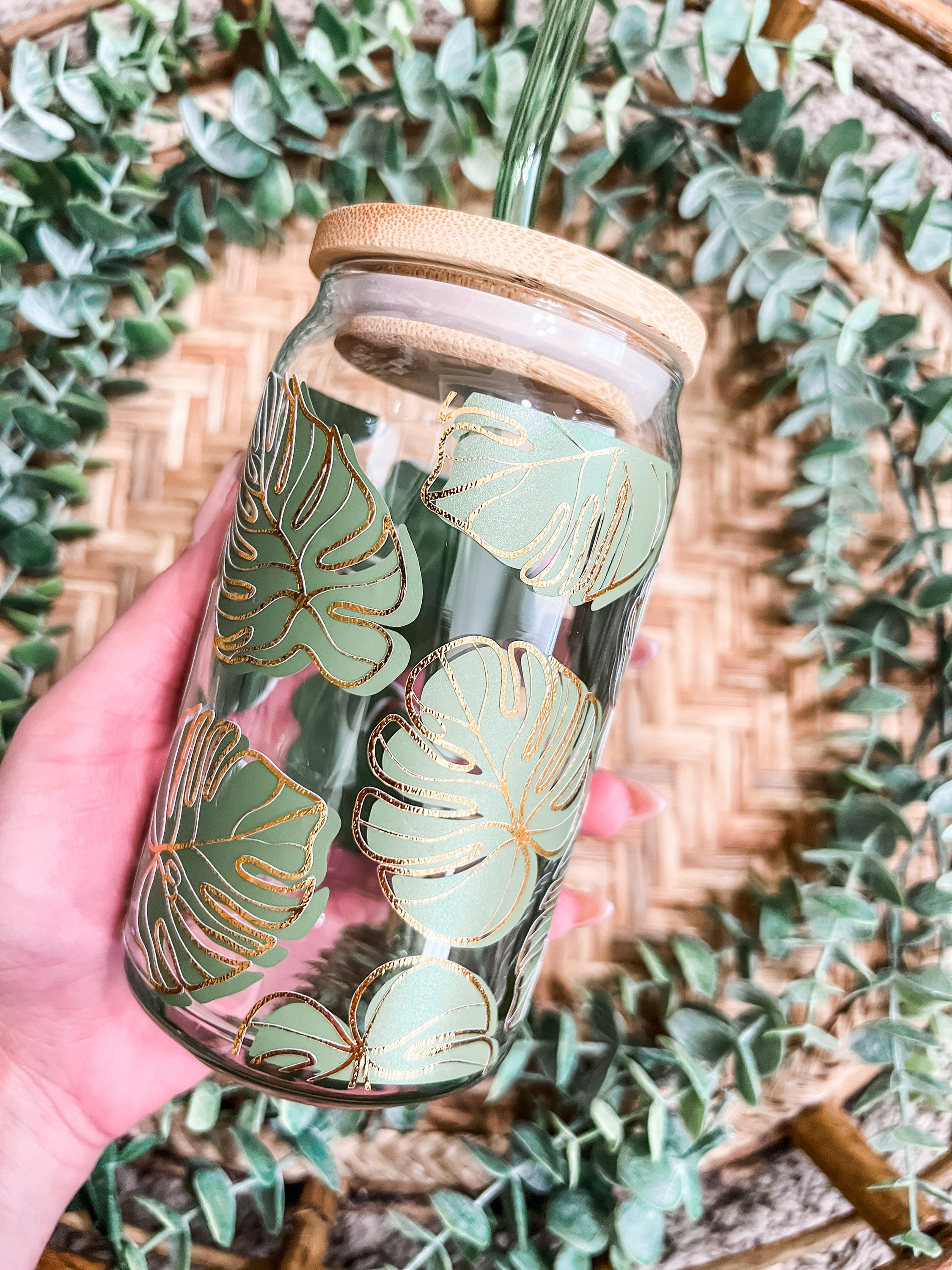 Monstera Leaf Beer Can Glass | Iced Coffee Glass Can | Beer Can Glass