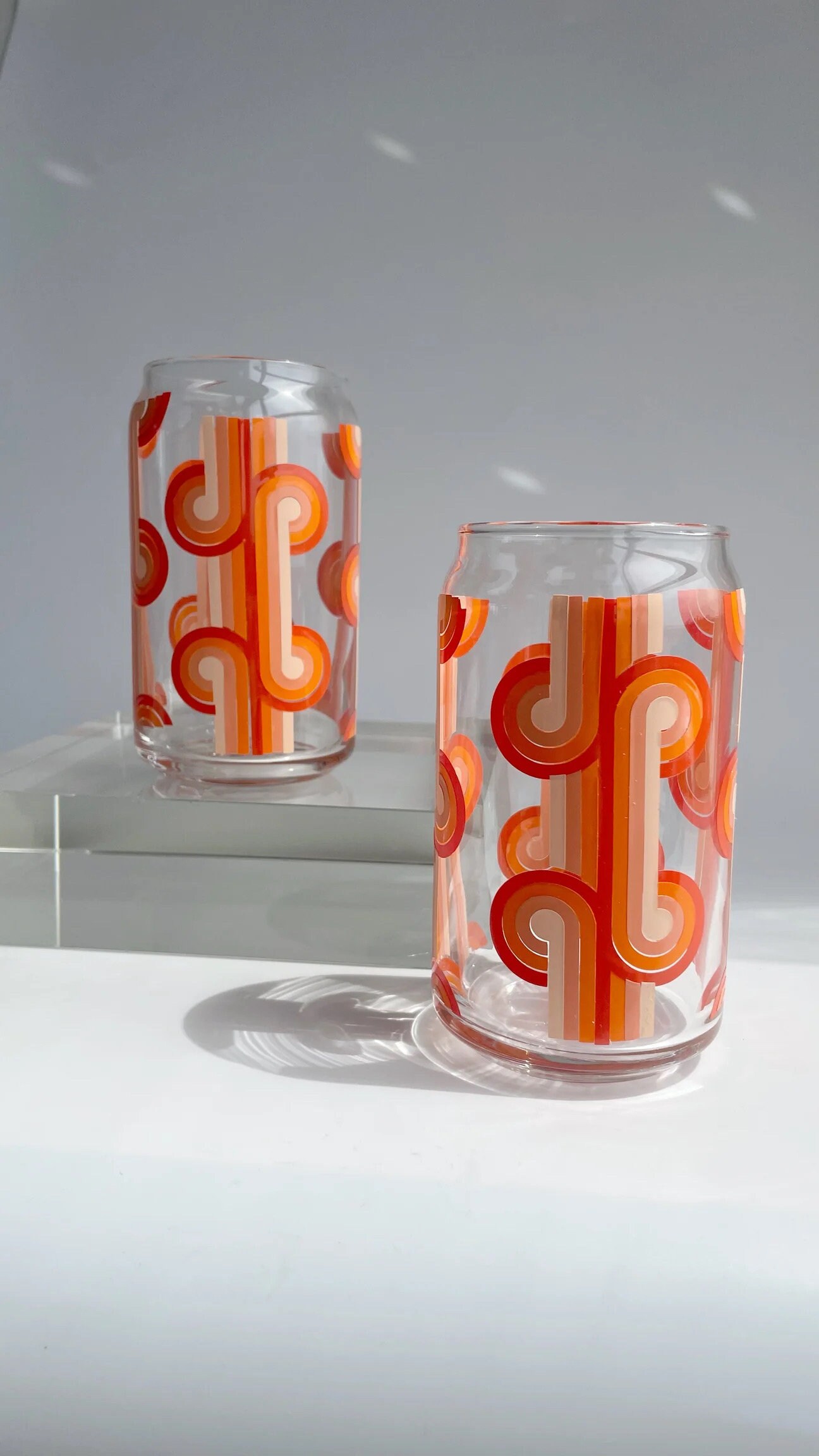 Hazy Daze Glass Cup, Retro Glass Cup, Retro Pattern Cup, 70s Glass Cup, Groovy Cup