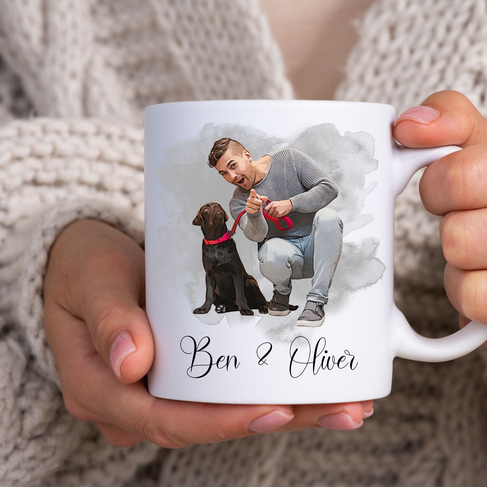 Custom Pet and Owner Portrait, Pet and Owner Mug, Personalised Pet Mugs, Owner & Pet Mug, Custom Dog Cat Pet Mug, Digital Portrait Gift