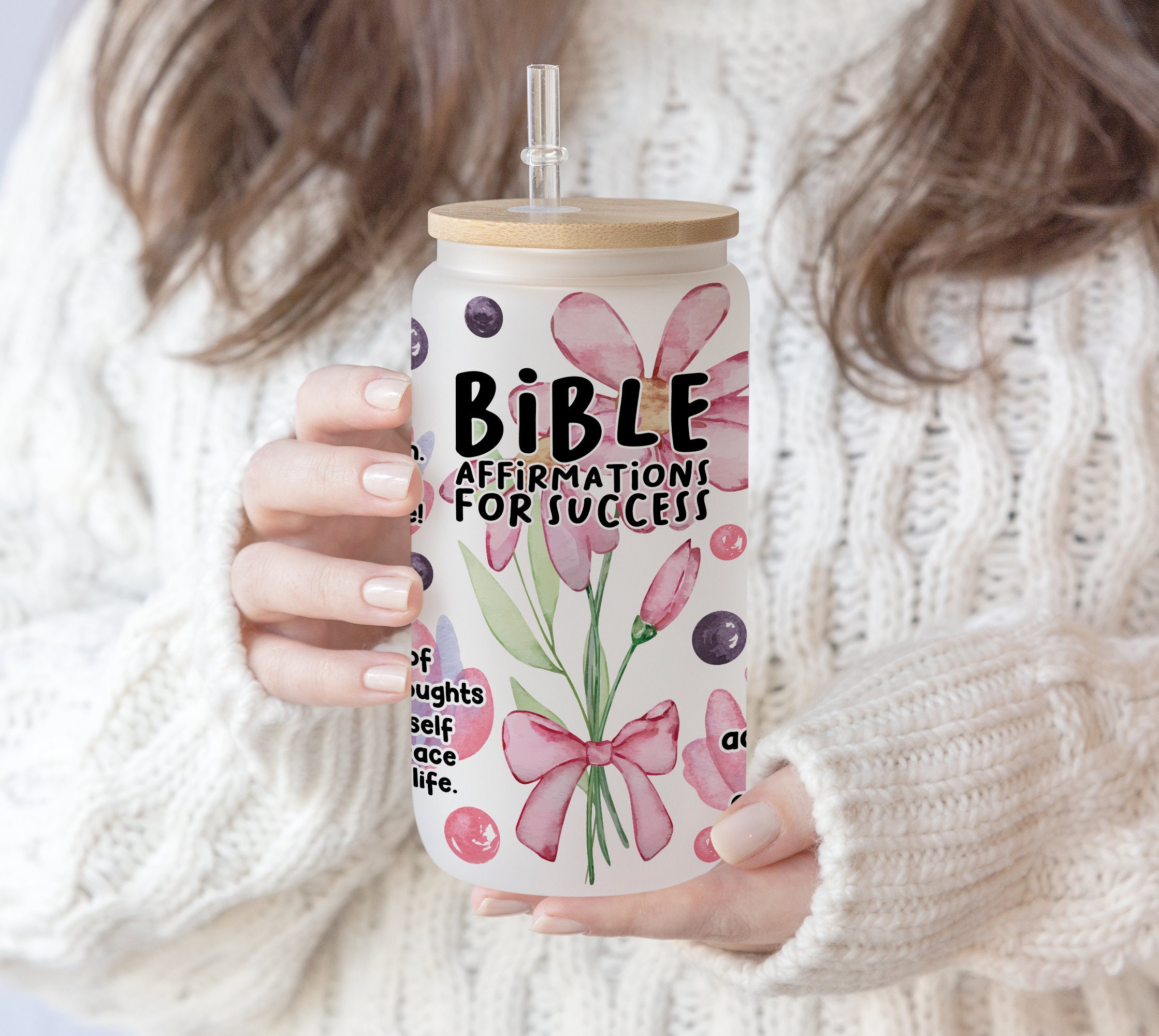 16 oz Libbey Glass Can Tumbler Sublimation Design Bible Positve Self Love Tumbler Wrap Inspirational , Self Lover, Positive wording