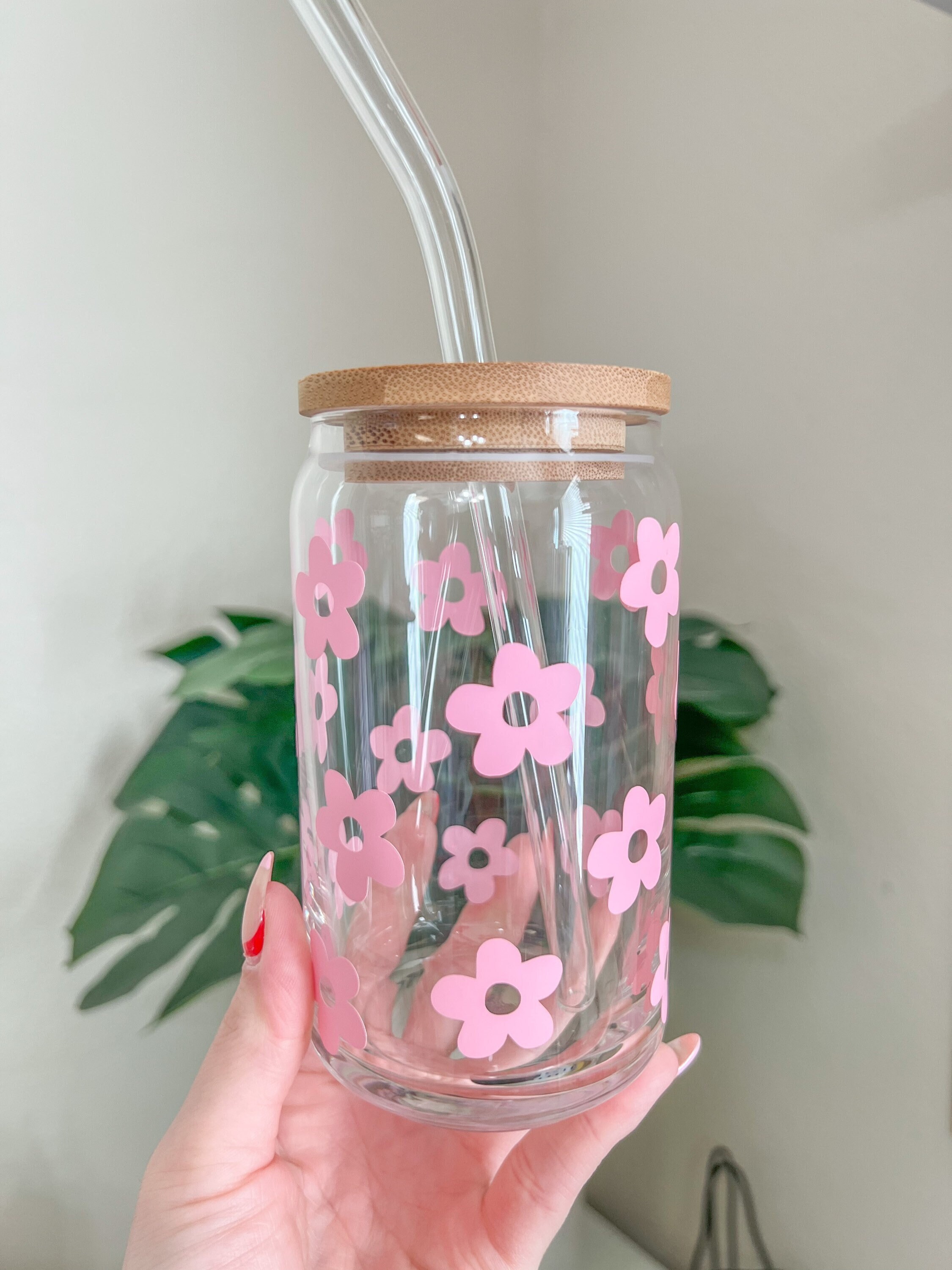 Retro Flowers Glass Can | Iced Coffee Cup | Beer Can Glass