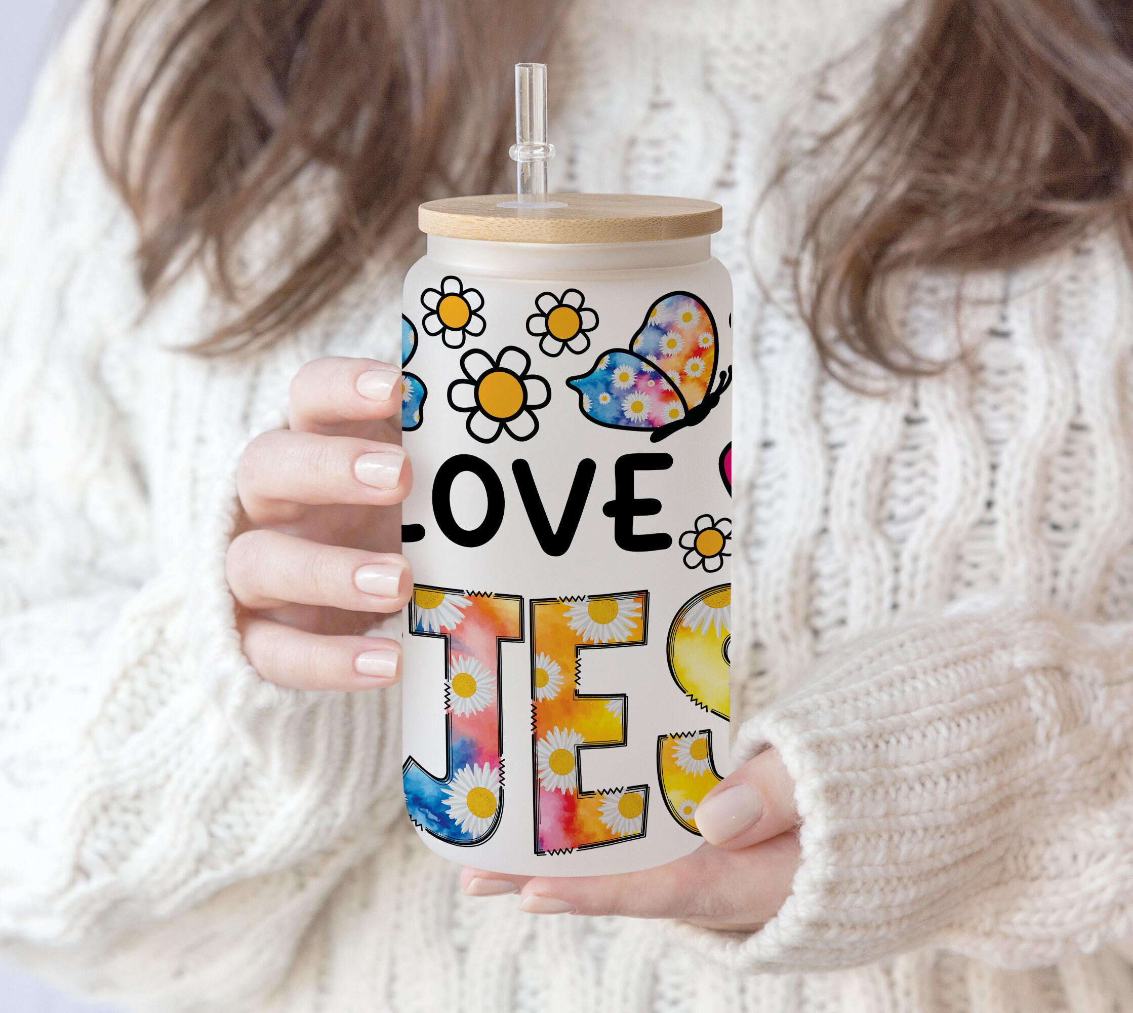 16 oz Libbey Glass Sublimation Love Like Jesus | Flower Faith Christmas | Watercolor Religious Jesus Christian Gift | Bible Quote PNG file