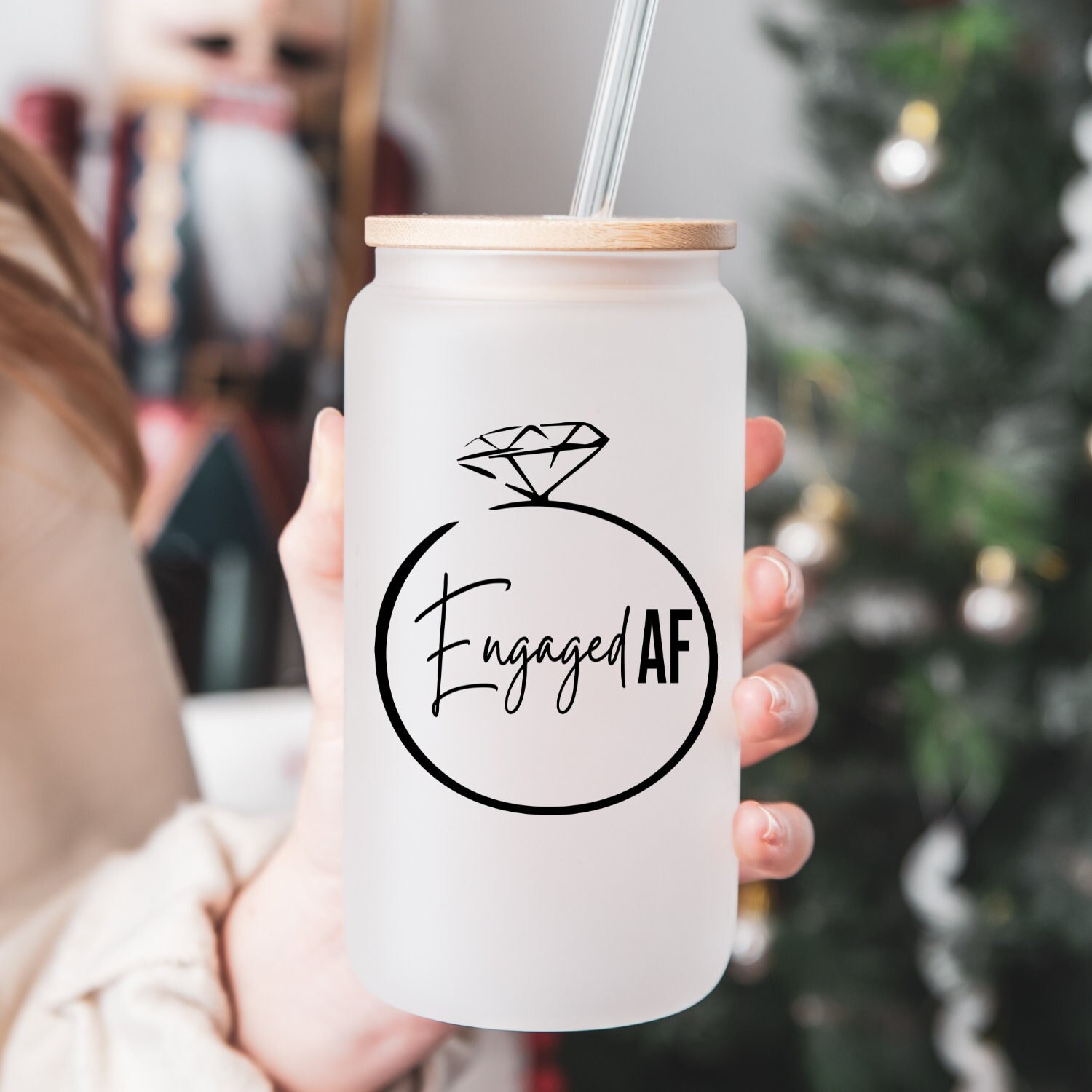 Engaged AF Beer Glass Jar | Engagement Gift | Iced Coffee Glass | Iced Coffee Cup | Gift for Her | Beer Can Glass | Bride Cup | Bride Mug