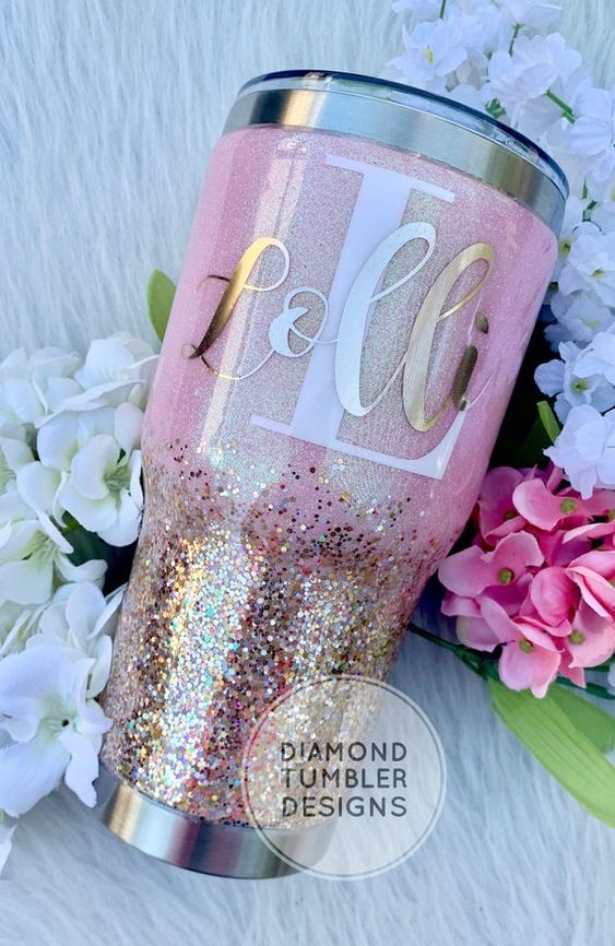 Pink Glitter Gold Ombre Tumbler