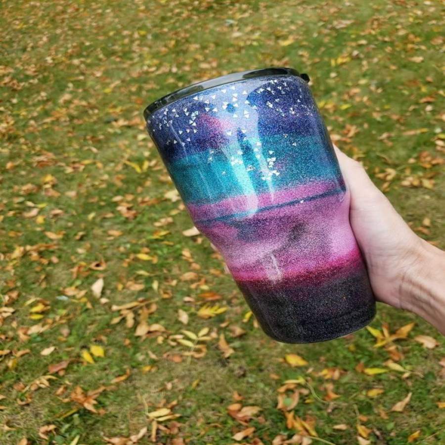 Northern lights coffee cup, Personalized Glitter Tumbler, Monogram Tumbler, Glitter Cup, Glitter Tumbler, Glitter Stainless steel