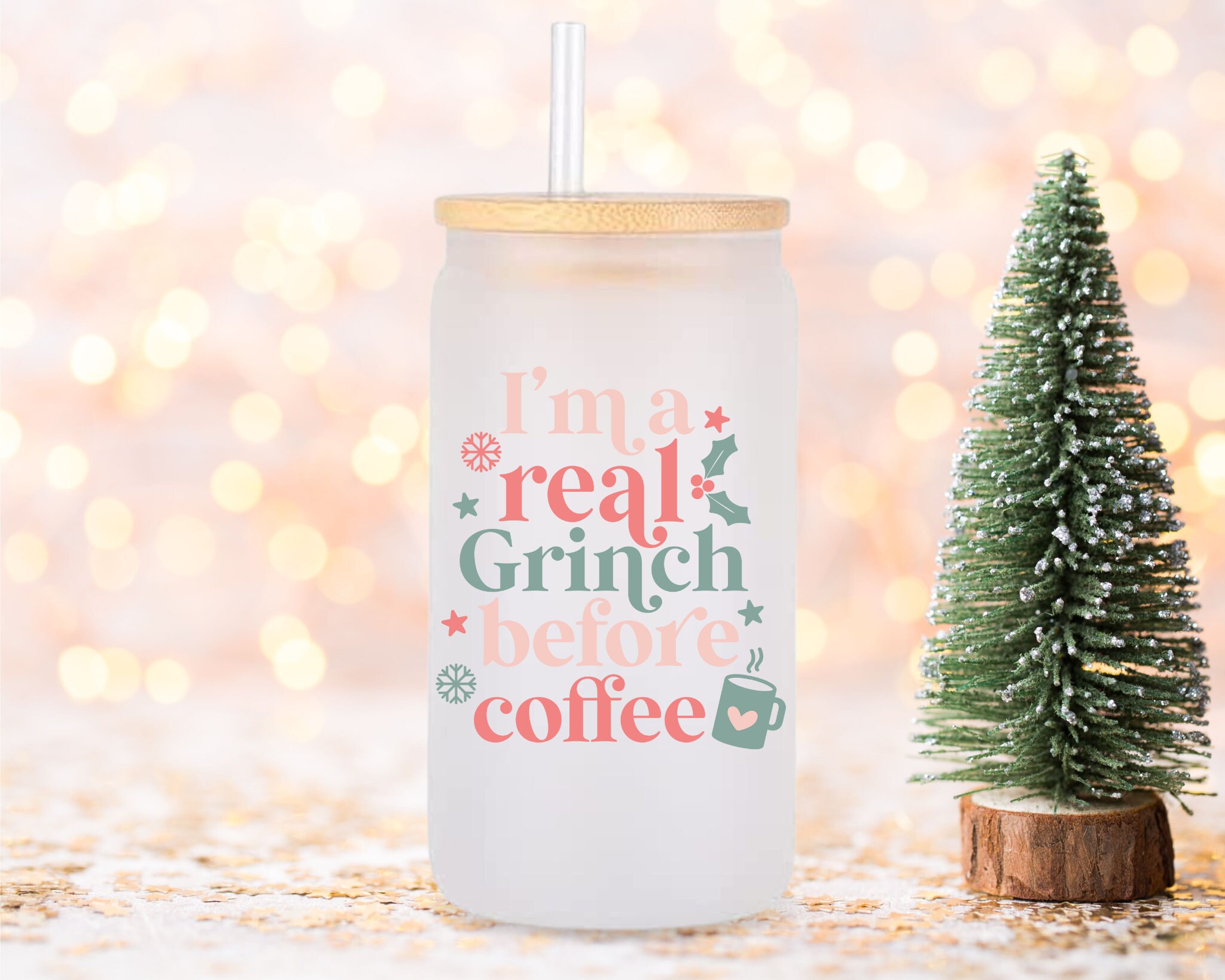 Gr*nch Before Coffee Christmas Cup | Christmas Coffee Glass | Christmas Can Glass | 16 oz Libbey Glass | Coffee Glass | Christmas Coffee Can