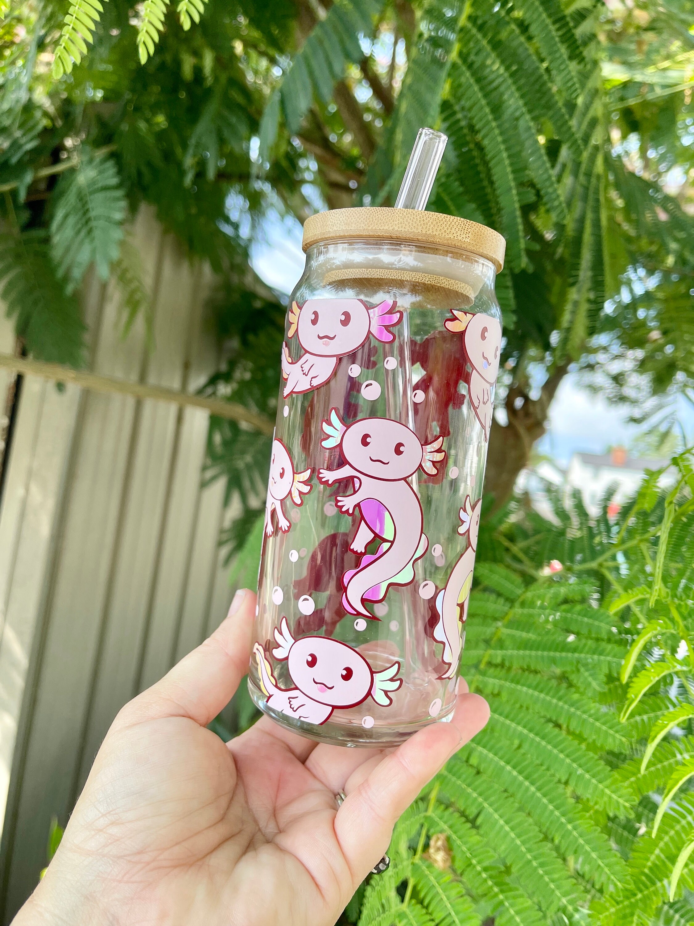 Axolotl Beer Can Glass | axolotl coffee glass | Best Friend gifts |  coffee glass | iced coffee glass | hippie vibes glass| axolotl gifts