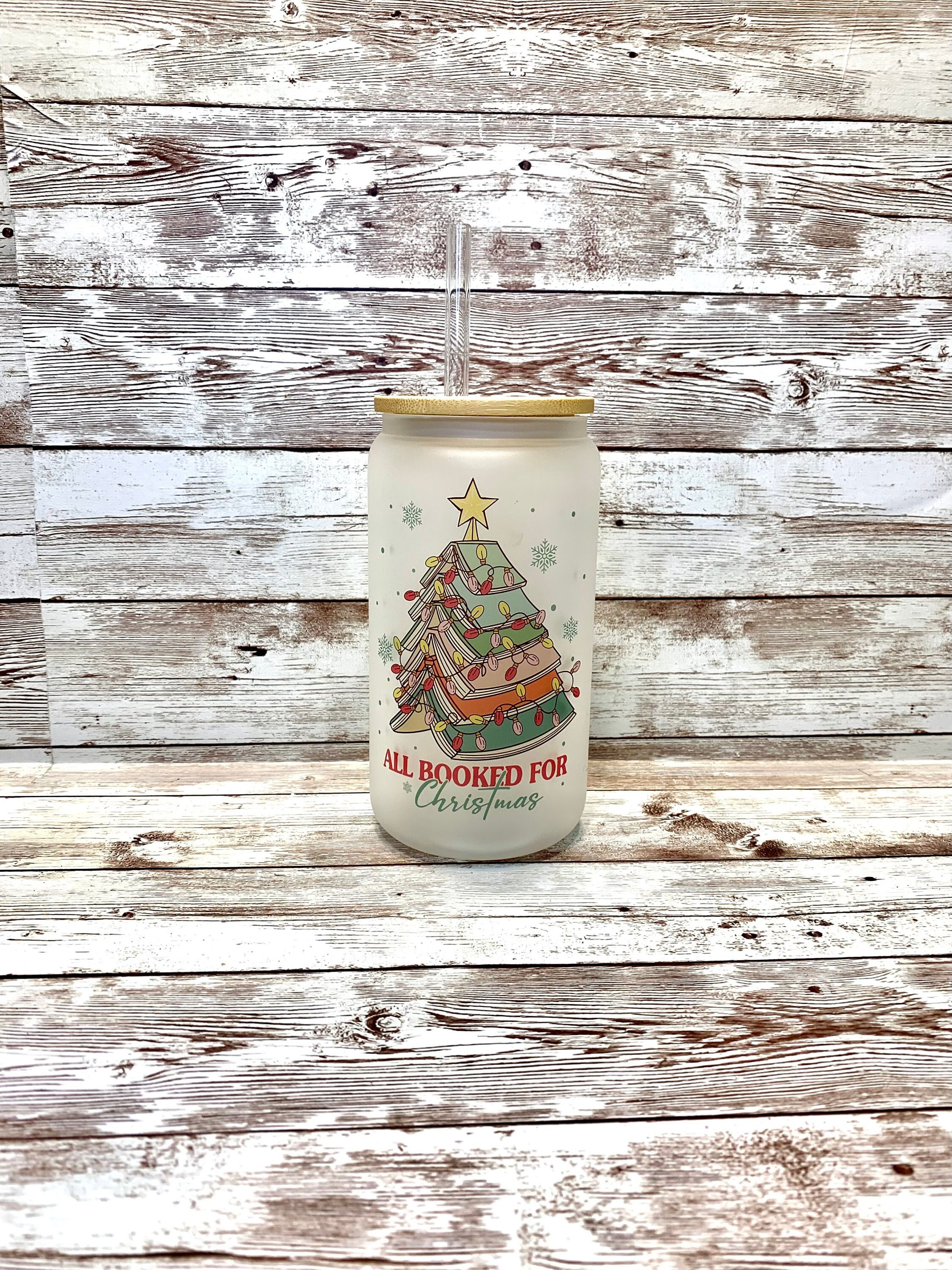 Christmas Book Lover Beer Can Glass / Holiday Book Lover Glass / Just One More Chapter / Iced Coffee Glass / Im Booked Glass / Gift for Her