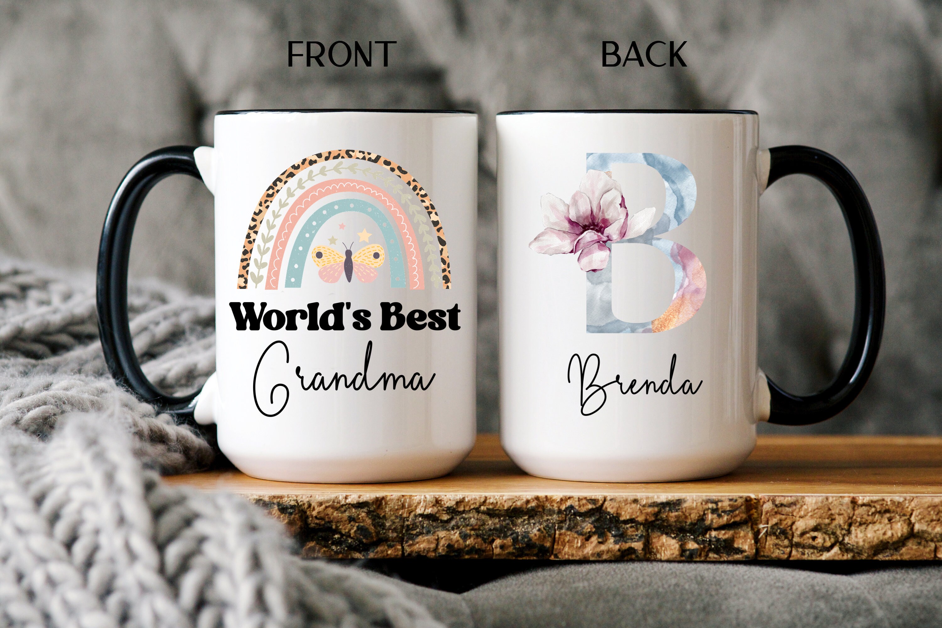 Personalized Grandma Gift, Cute Watercolour Rainbow World’s Best Grandma Mug, Grandma Birthday, Mothers Day Gift From Granddaughter Grandson