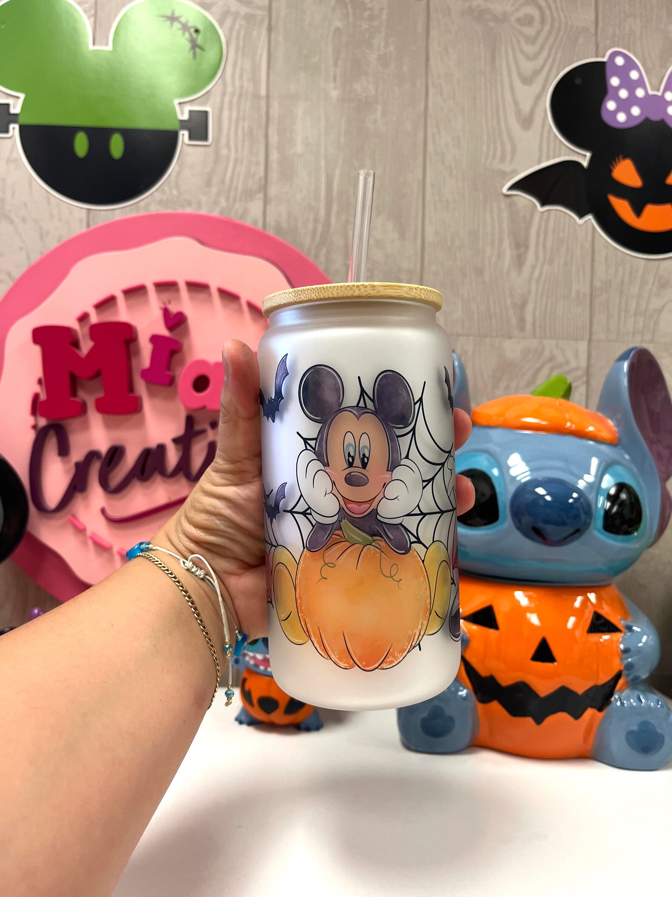 Mickey Mouse halloween frosted glass can, Mickey Mouse glass can