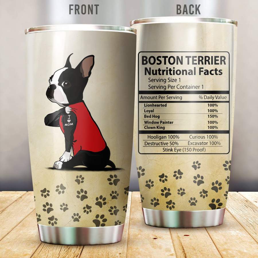 Boston Terrier I Love Mom Stainless Steel Insulated Tumbler Cups