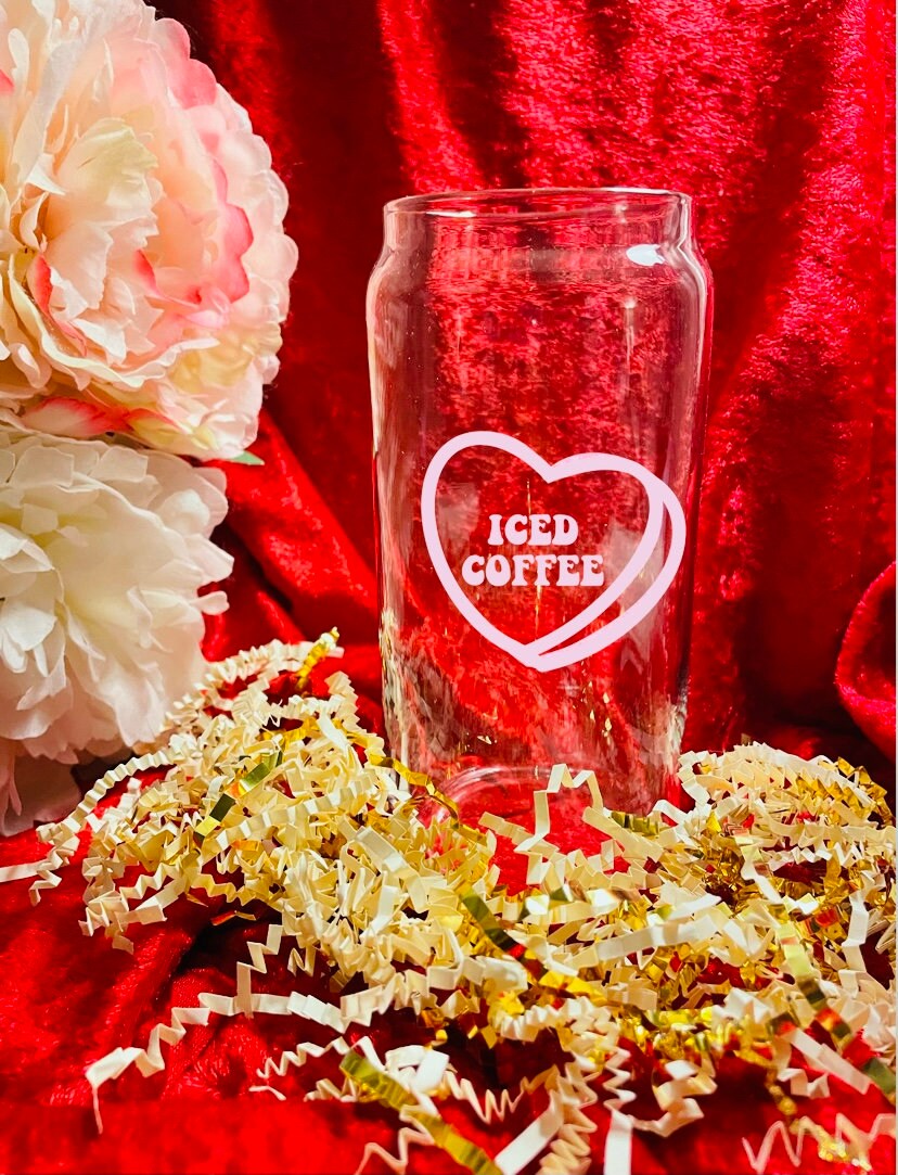 Valentines Day Beer Can Glass | Valentines Day Coffee Glass | Cherries Beer Can Glass | Valentines Day Gift| Dogs Iced Coffee Glass