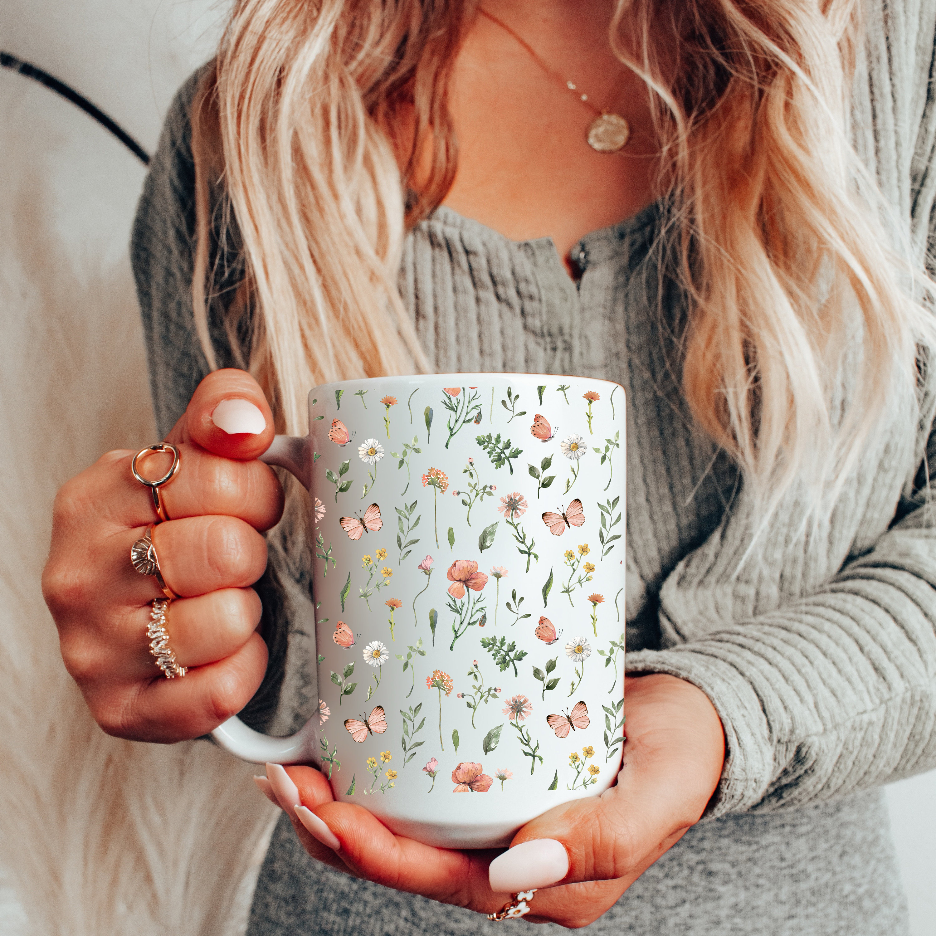 Wildflowers Mug, Pressed Flowers Mug,Boho Wildflowers, Vintage Botanical Tea Cup, Pastel Floral Nature Mug,Cottage core Mug,Best Friend gift