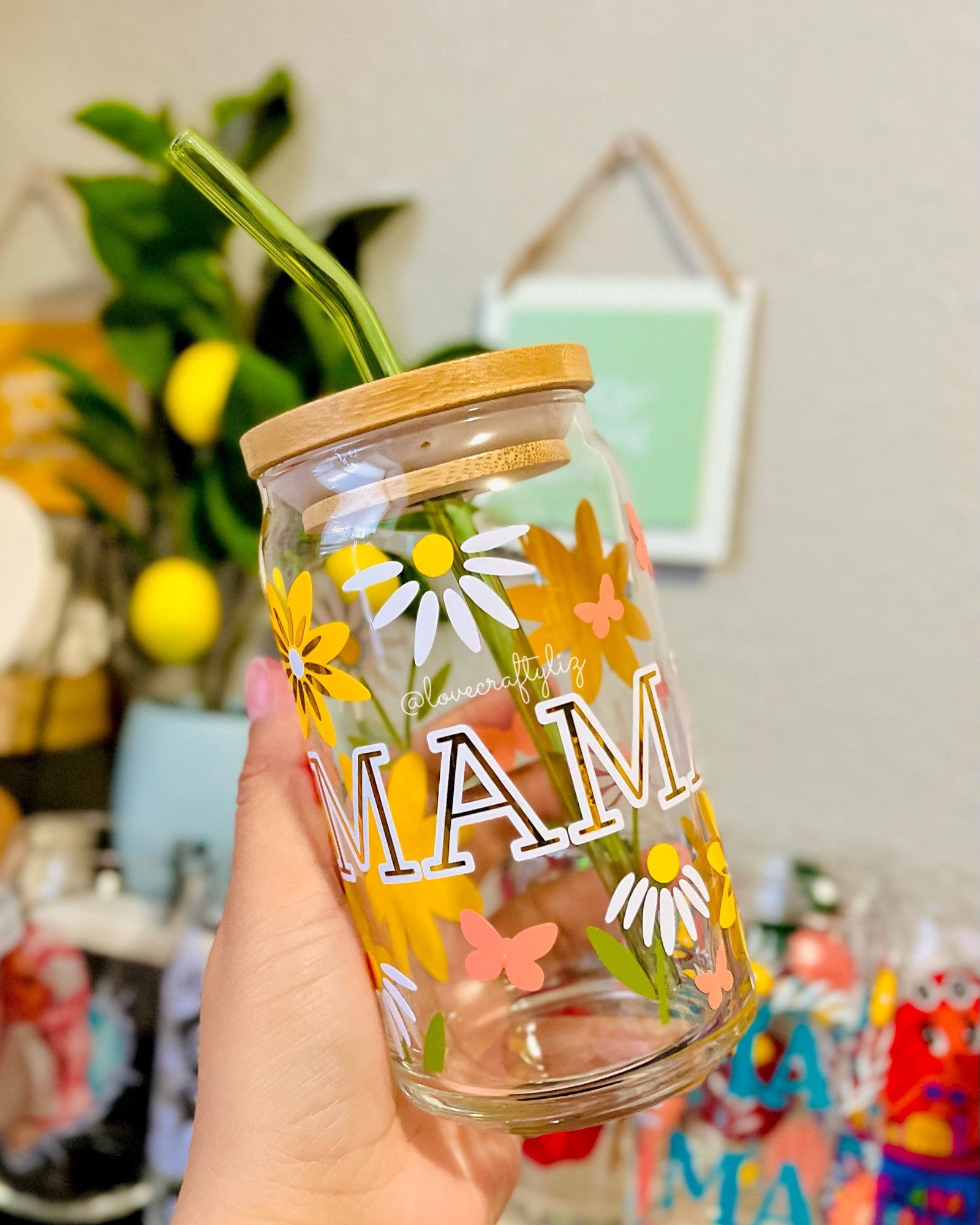 Mama Mom Mothers Day  16 oz Beer Can Glass | Spring Cup | Self Love | Summer Meadow Boho | Gift | Floral | Mental Health | Aunt Grandma