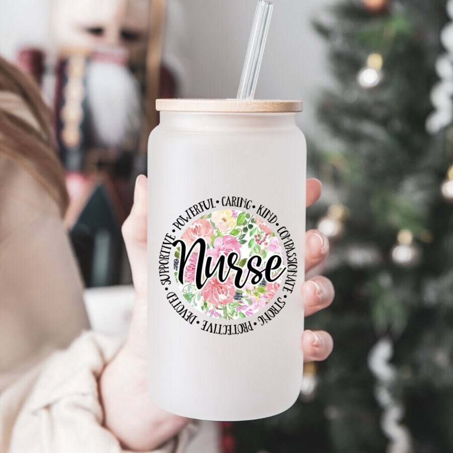 Nurse Beer Can Glass | Nurse Gift | Nursing Hospital Gift | Iced Coffee Cup | Nurse Coffee Cup | Libbey Glass Can | Gift for Her | Vday Gift