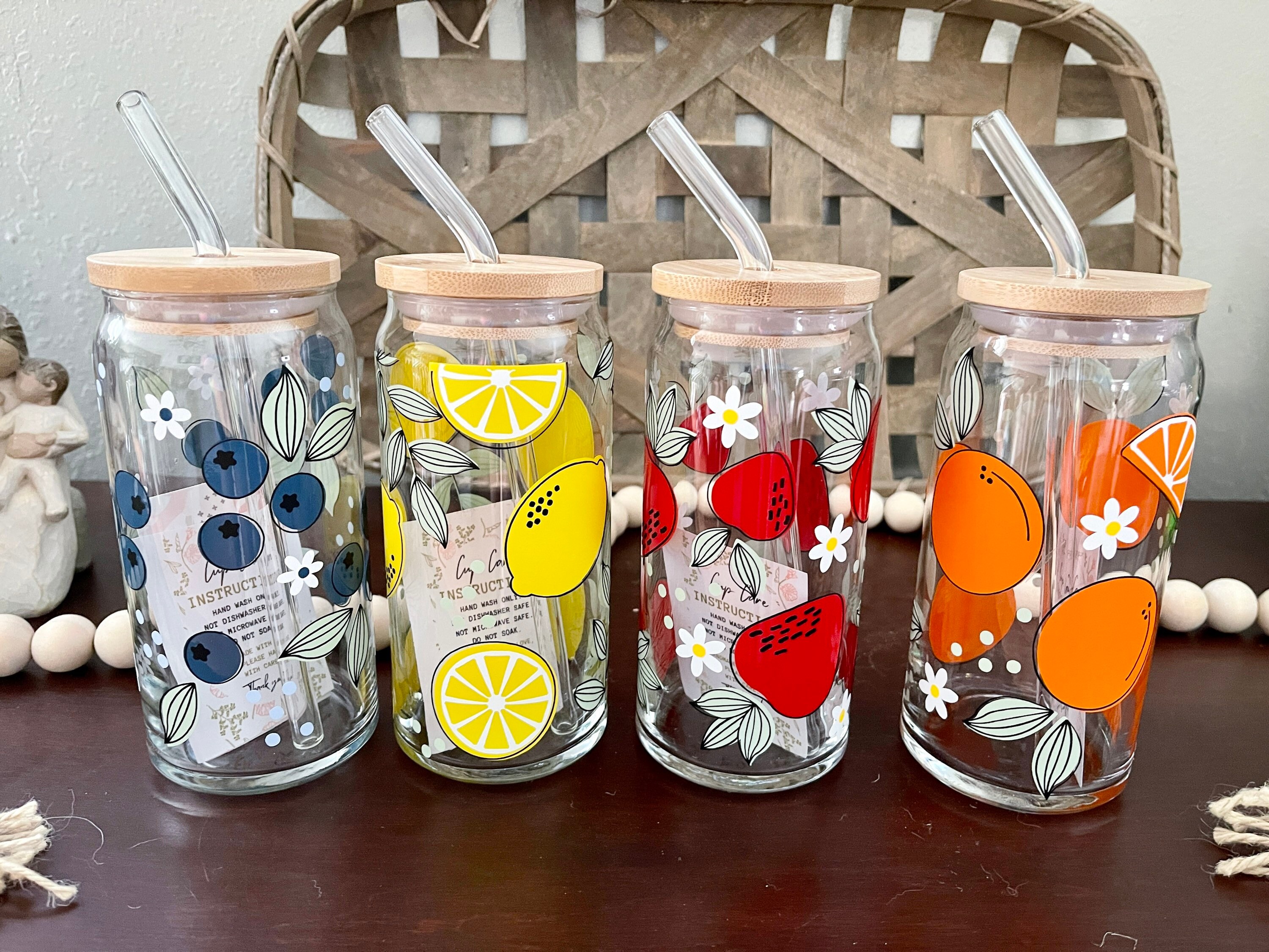 Fruit Beer Can Glass  | lemon beer can glass| strawberry beer can glass | orange beer can glass | iced coffee glass | aesthetic coffee glass