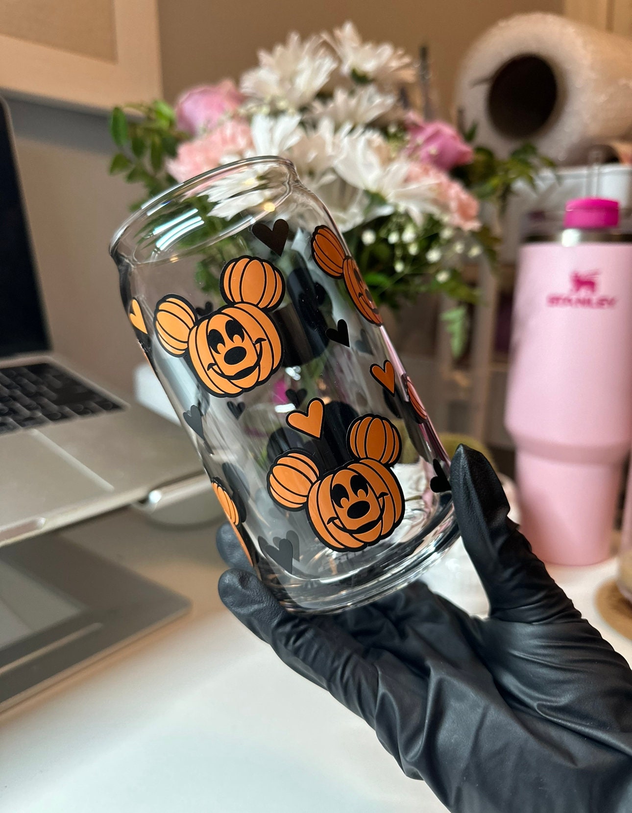 Mouse Pumpkin | Cute Cup for Halloween | Halloween Glass Cup | Iced Coffee Glass | Glass Can | Cute Cup | Trendy Cup