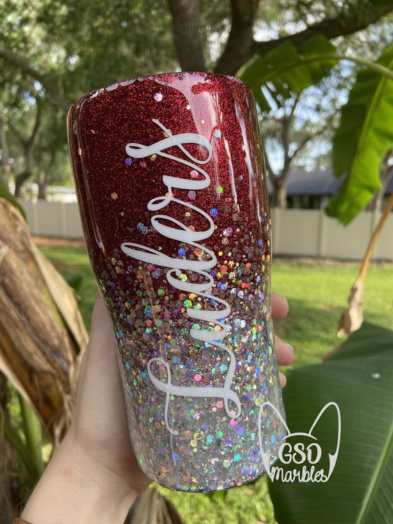 Garnet & Silver Glitter Dipped Tumbler, Garnet Bling Ombre Glitter Tumbler