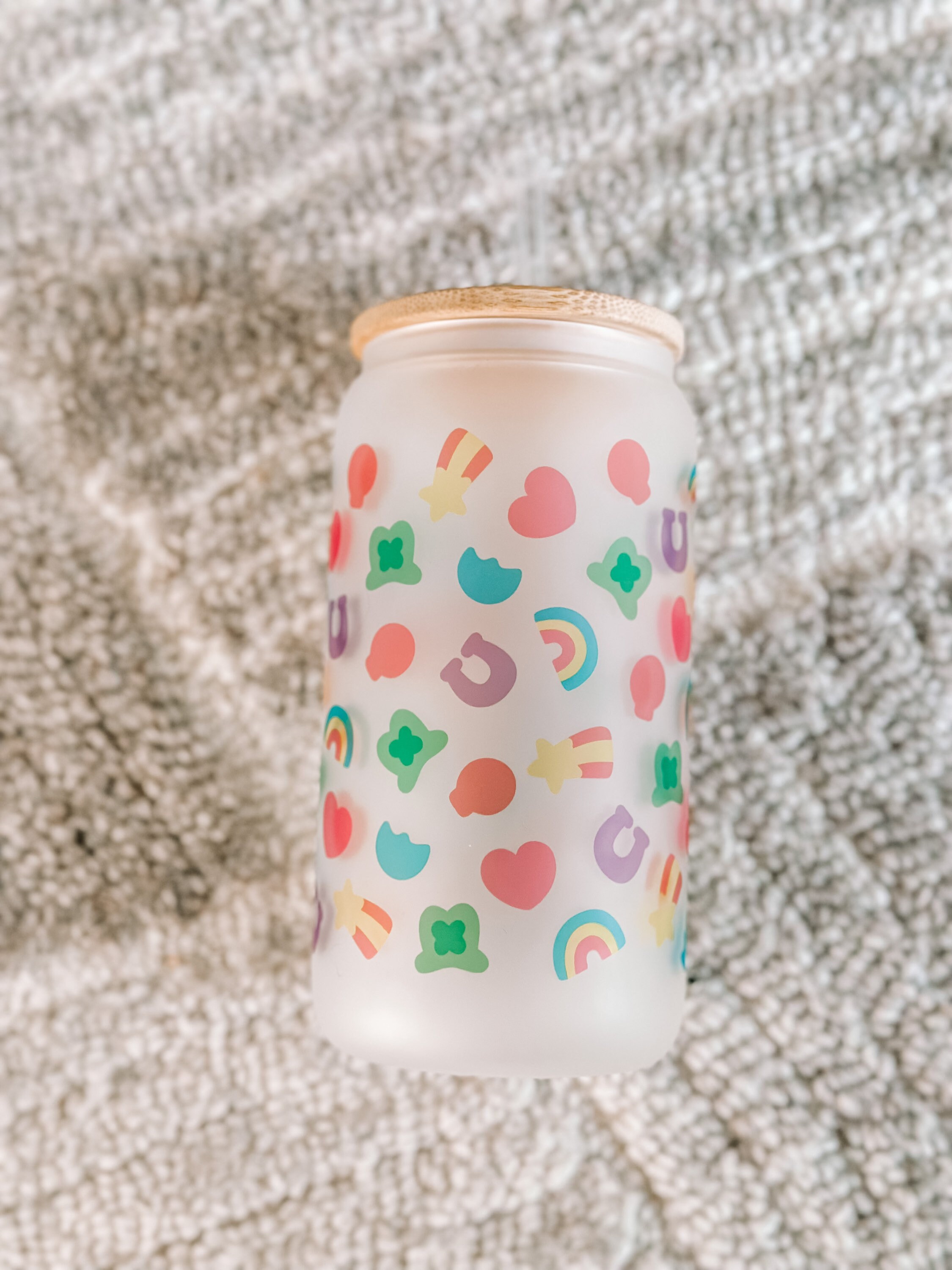 Lucky charms glass cup, st Patricks day, gift for her, best friend tumbler