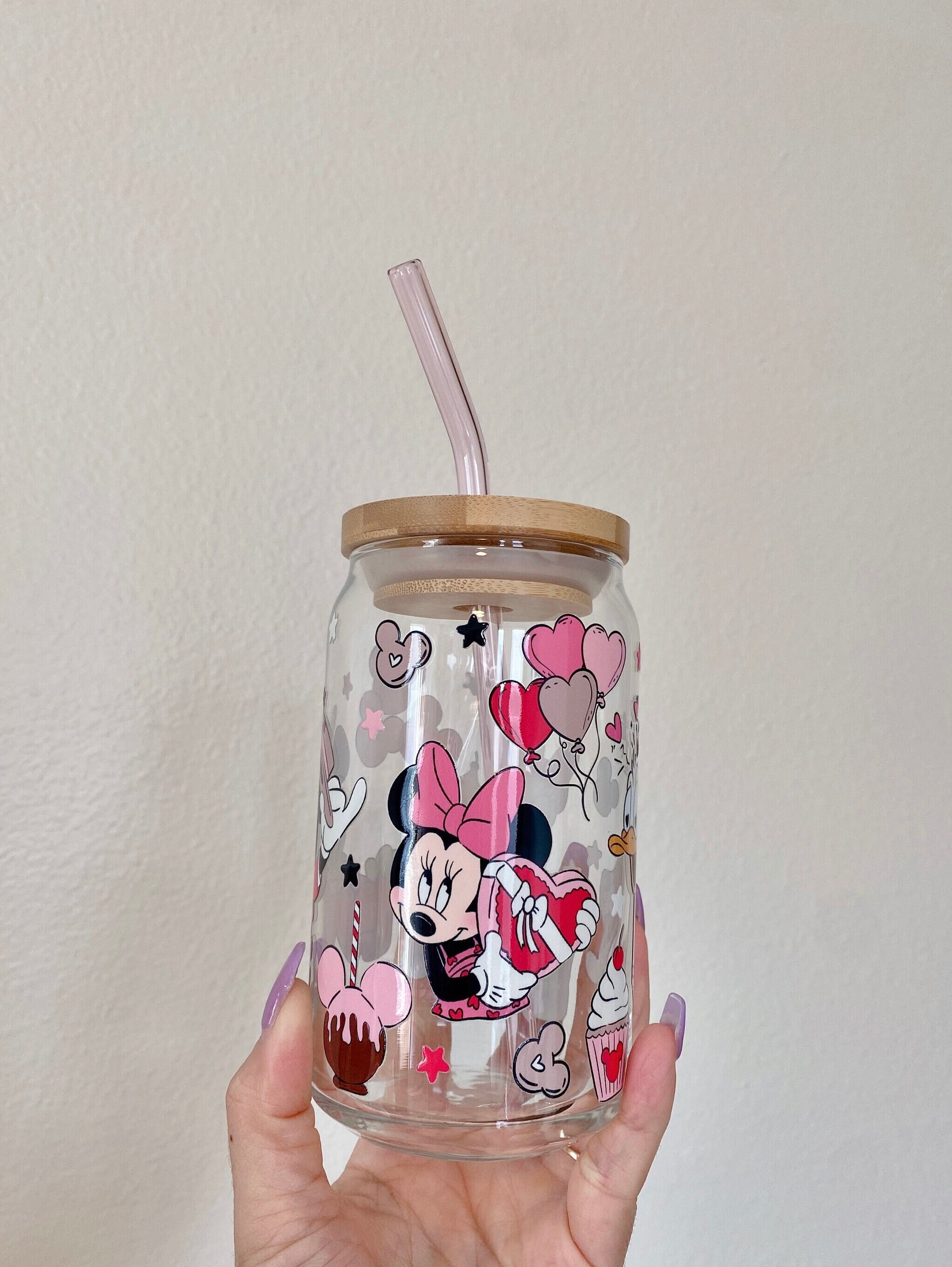 Valentines Mouse Iced Coffee Glass, Mouse Beer Can Glass, Cute Pink Mouse Glass Cup, Galentines Coffee Cup, Valentines Day Gift, Vday Gift