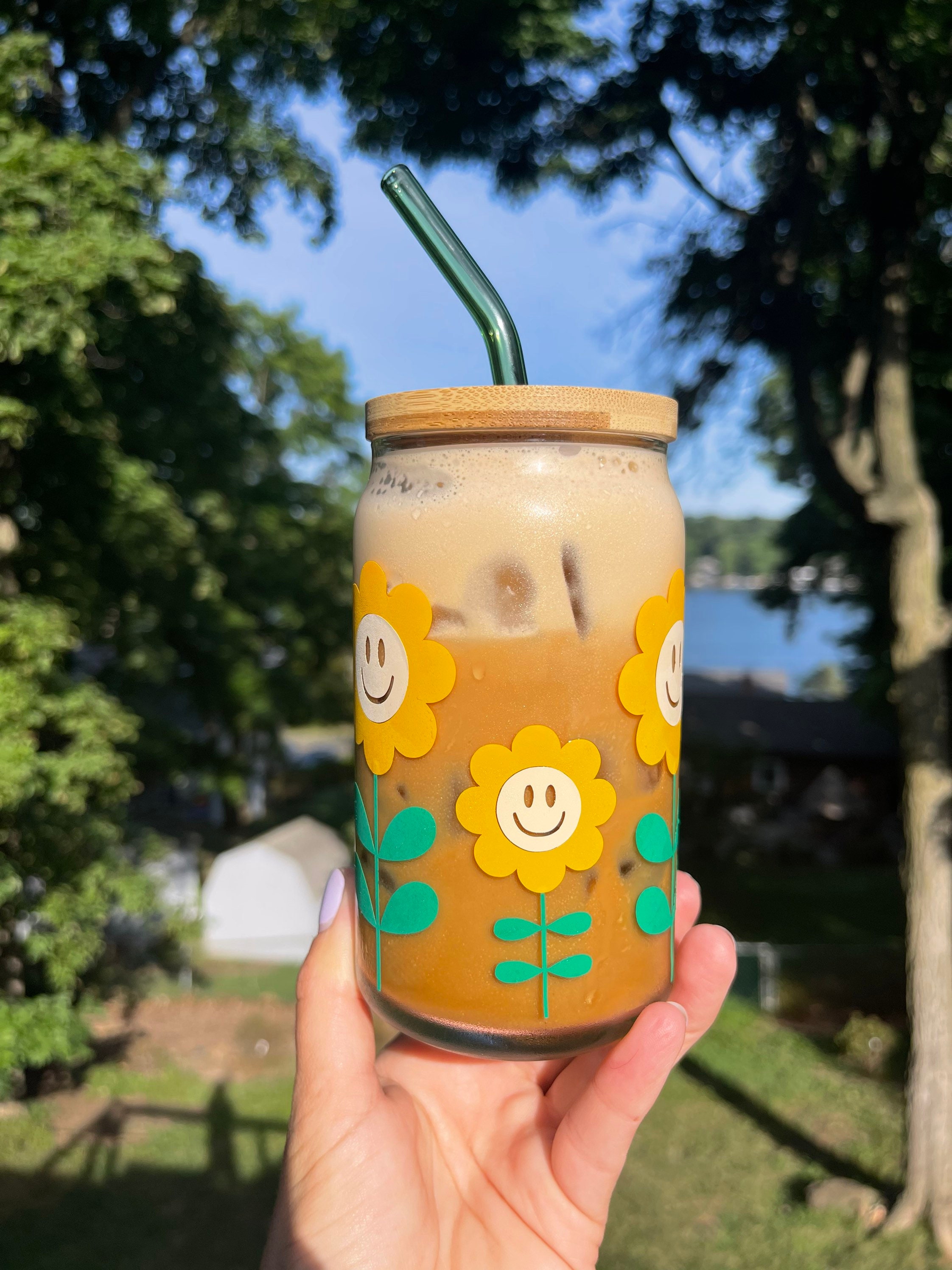 Smile Face Sunflower Beer Can Glass, Smiling Sunflowers Beer Can Glass