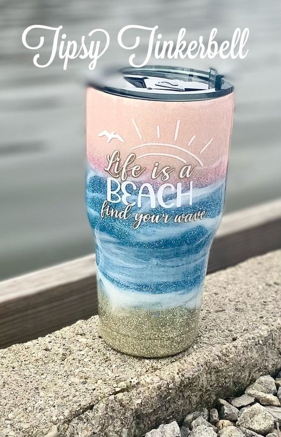 Pastel Sunset Epoxy Glitter Beach Tumbler