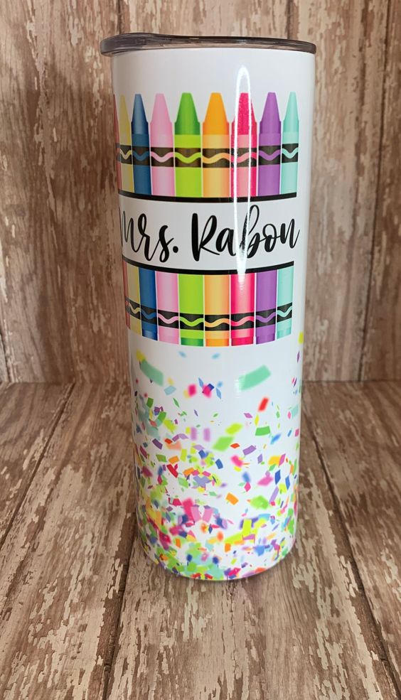 Teacher Crayon Skinny Tumbler With Straw, Teacher Tumbler, Gift for Teachers, Teacher Skinny Tumbler