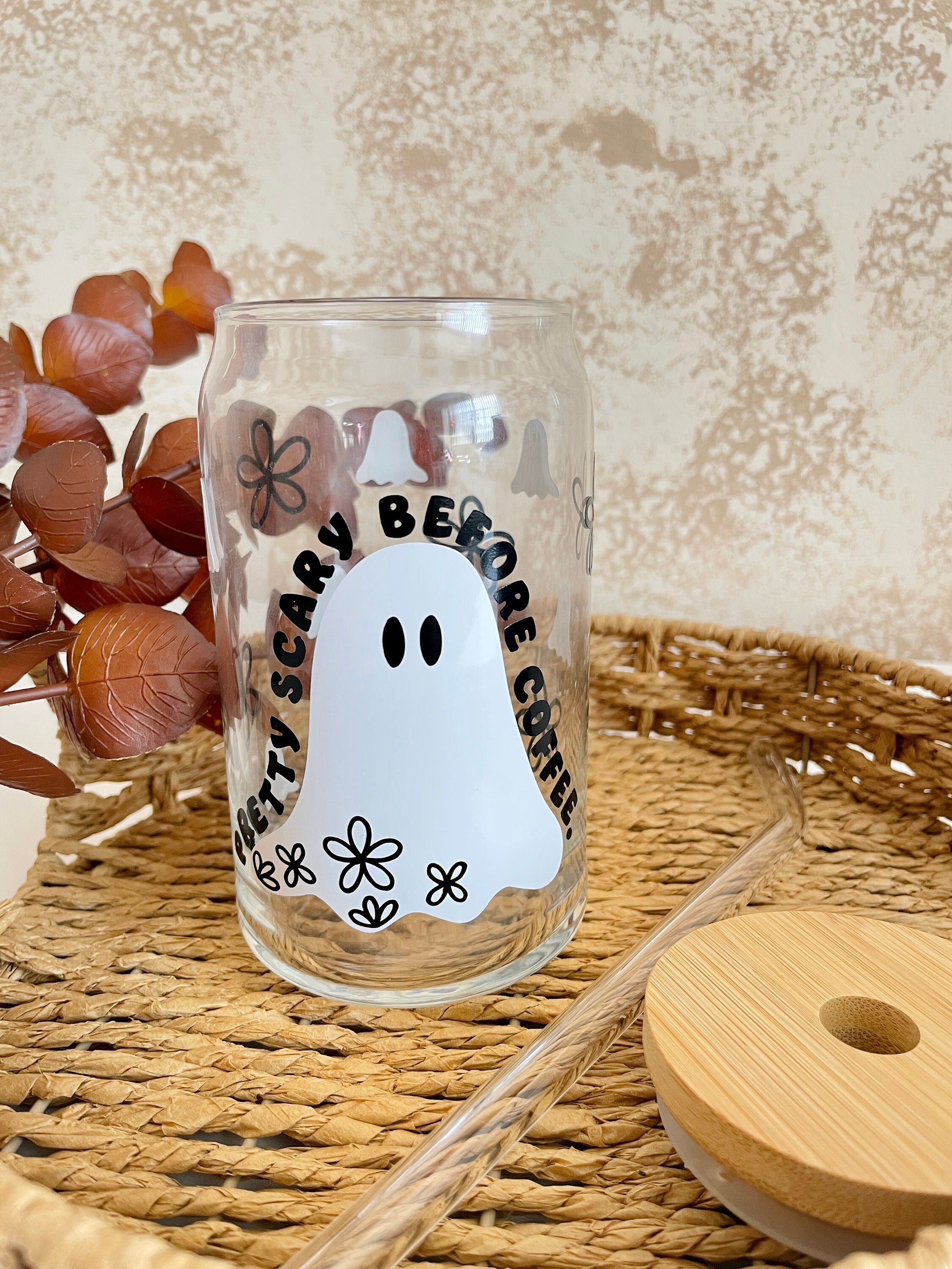 Ghosts, scary before coffee, Spooky season beer can glass, halloween libbey cup, trendy, gifts for her