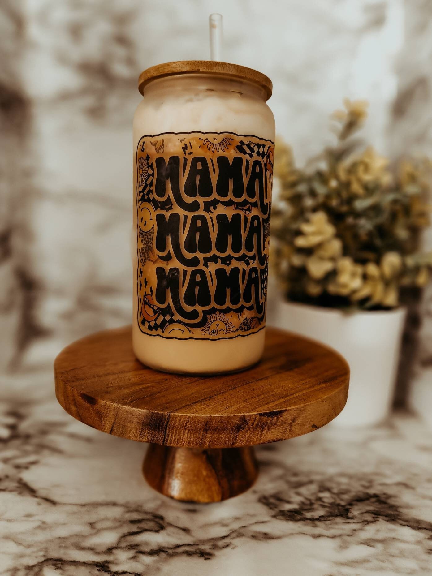 Retro Mama Iced coffee cup, mama coffee cup, Iced Coffee Cup , Glass Can , Glass Cup with Lid and Straw , Gifts for Women, coffee aesthetic