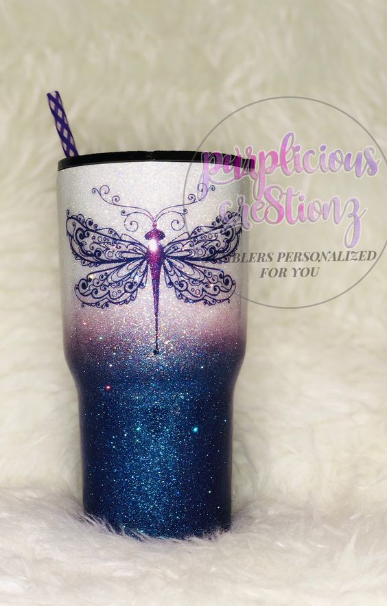 Dragonfly Mandala Ombre Glitter Custom Stainless Steel Tumbler