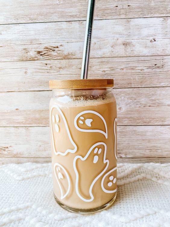 Ghost Coffee Can Glass, Halloween Glass Can, Iced Coffee Glass, Beer Can Glass Tumbler