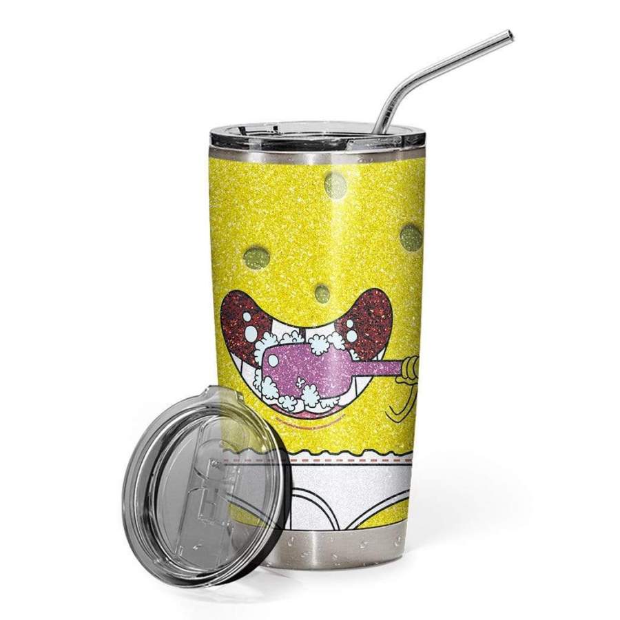 Gearhuman 3D SpongeBob Brushes Teeth Custom Design Vacuum Insulated Glitter Tumbler