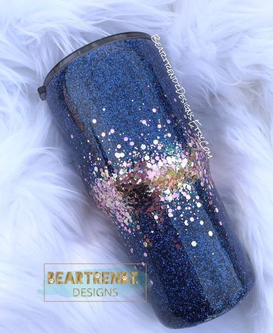 Rose Gold Ombre Glitter Tumbler, Chunky Glitter Tumbler, Navy Glitter Tumbler