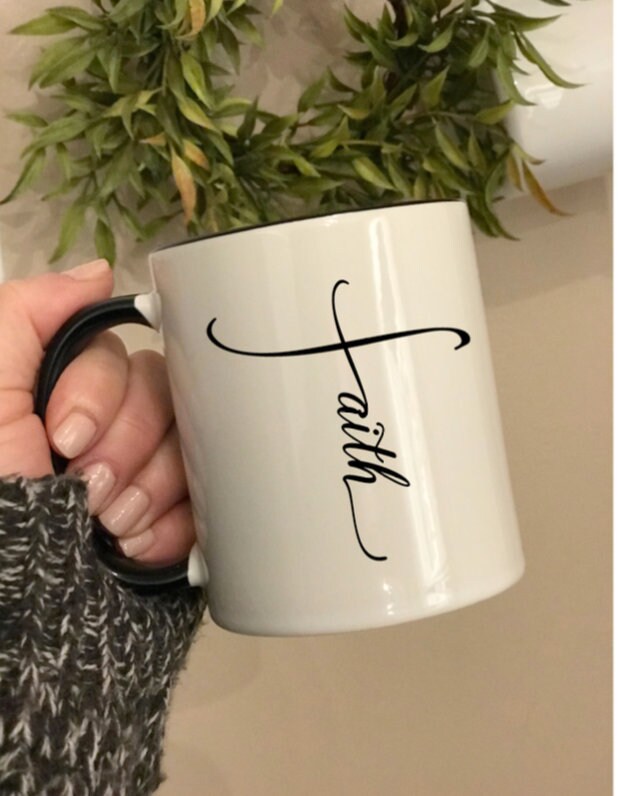 Faith Cross Coffee Cup mug Faith sideways cross coffee cup mug Christian woman friend gift Christian coworker gift, Jesus coffee cup God cup