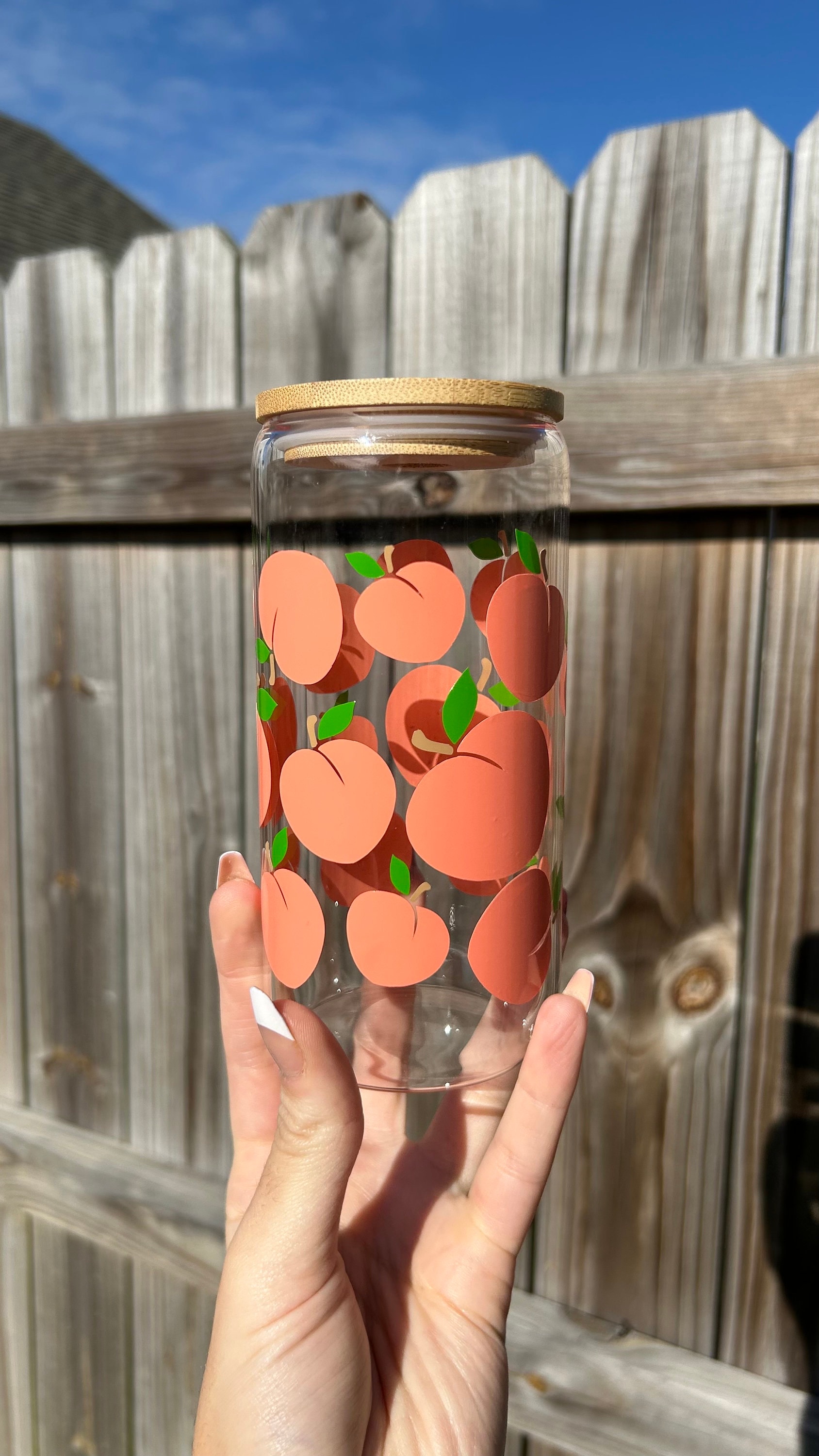 Peach Glass Cup | Iced Coffee Glass | Peach Iced Coffee Cup | Fruit Cup | Peach Glass | Summer Cup | Fruit Beer Can