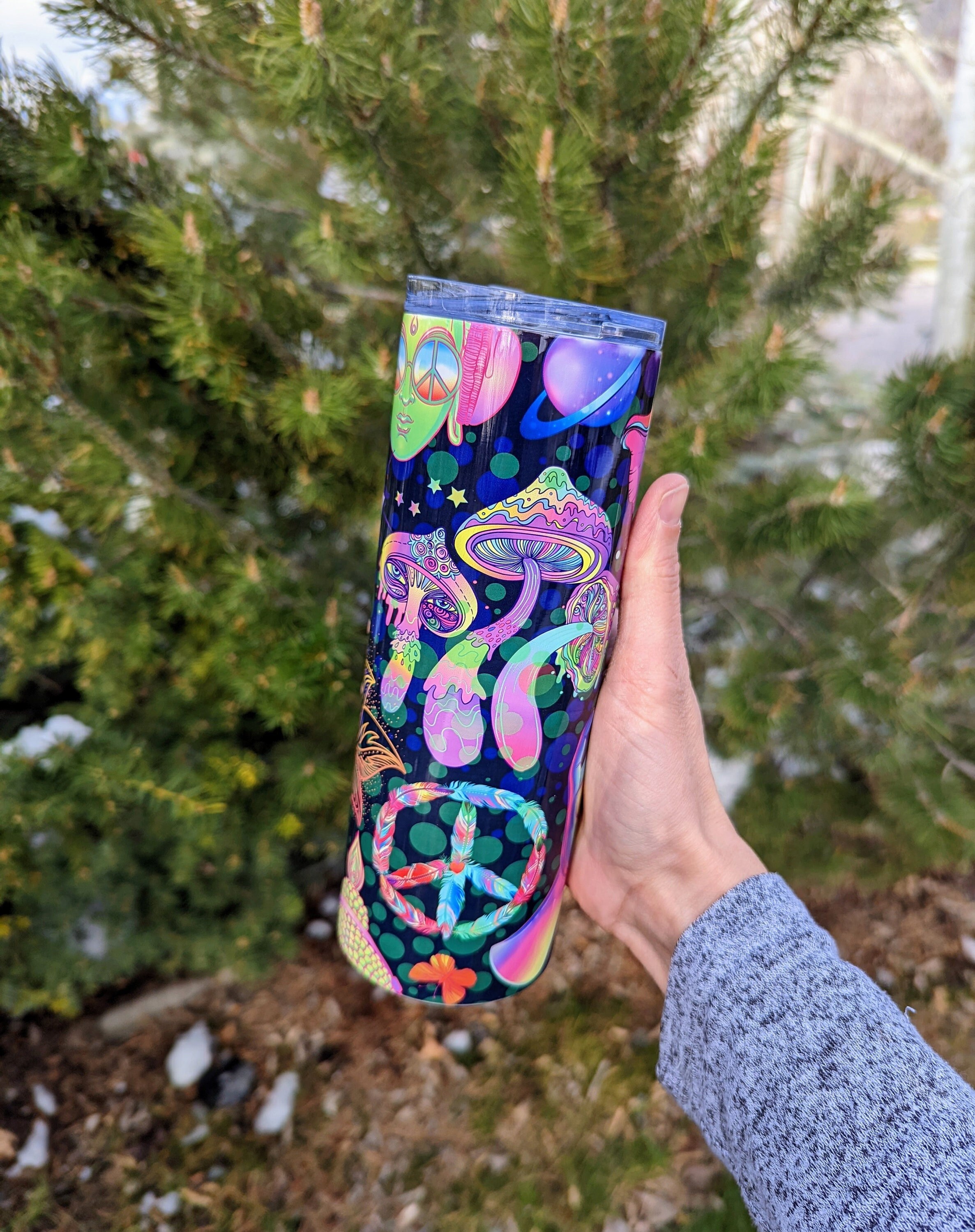 Psychedelic Mushroom Tumbler | Peace Tumbler | Hippie Cup