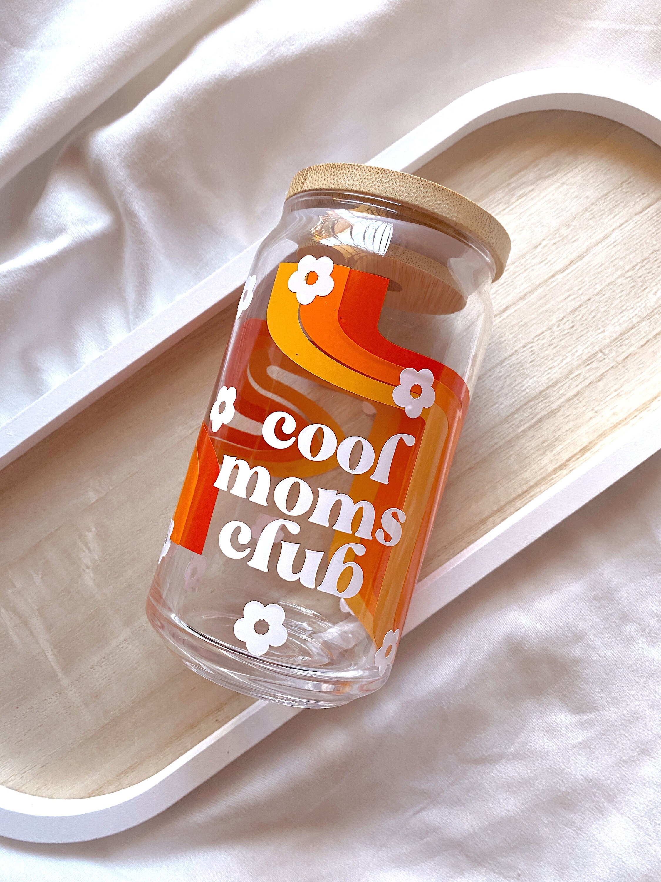 Cool Moms Club Glass Cup, Retro Glass Cup, Retro Pattern Glass Cup, Groovy Pattern Glass Cup, Trendy Glass Cup, Milkmiksugar SVG