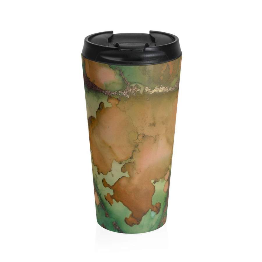 Stainless Steel Travel Mug, Watercolor Marble Boho Bohemian Travel Mug, Glitter Print Cup, 15 Ounce Tumbler, 15oz Coffee Tea Drinkware