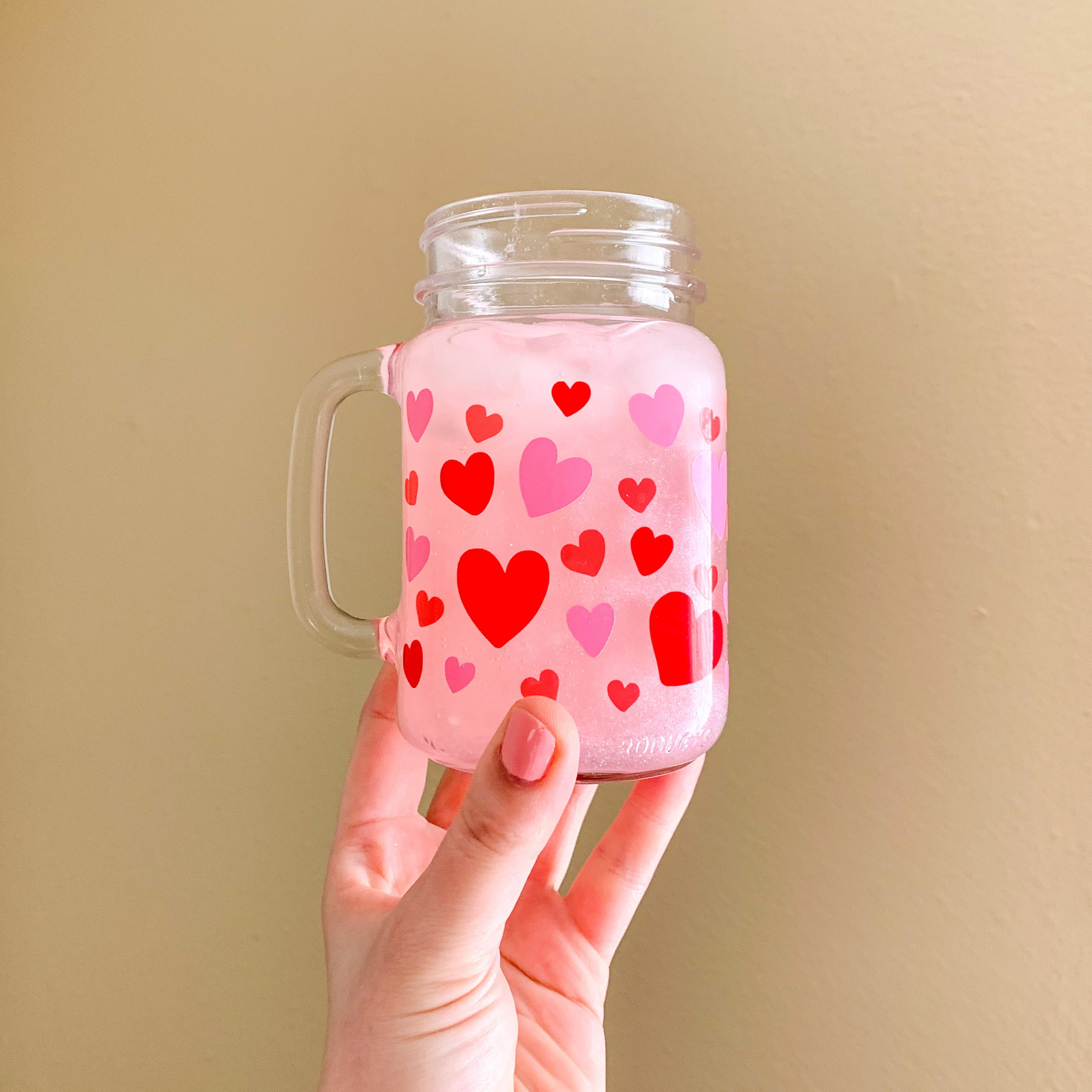 Color Changing Heart Mason Jar Mug | Valentine’s Day Coffee Glass | Iced Coffee Cup | Mason Jar Mug | Mason Jar Glass | Glass Coffee Cup