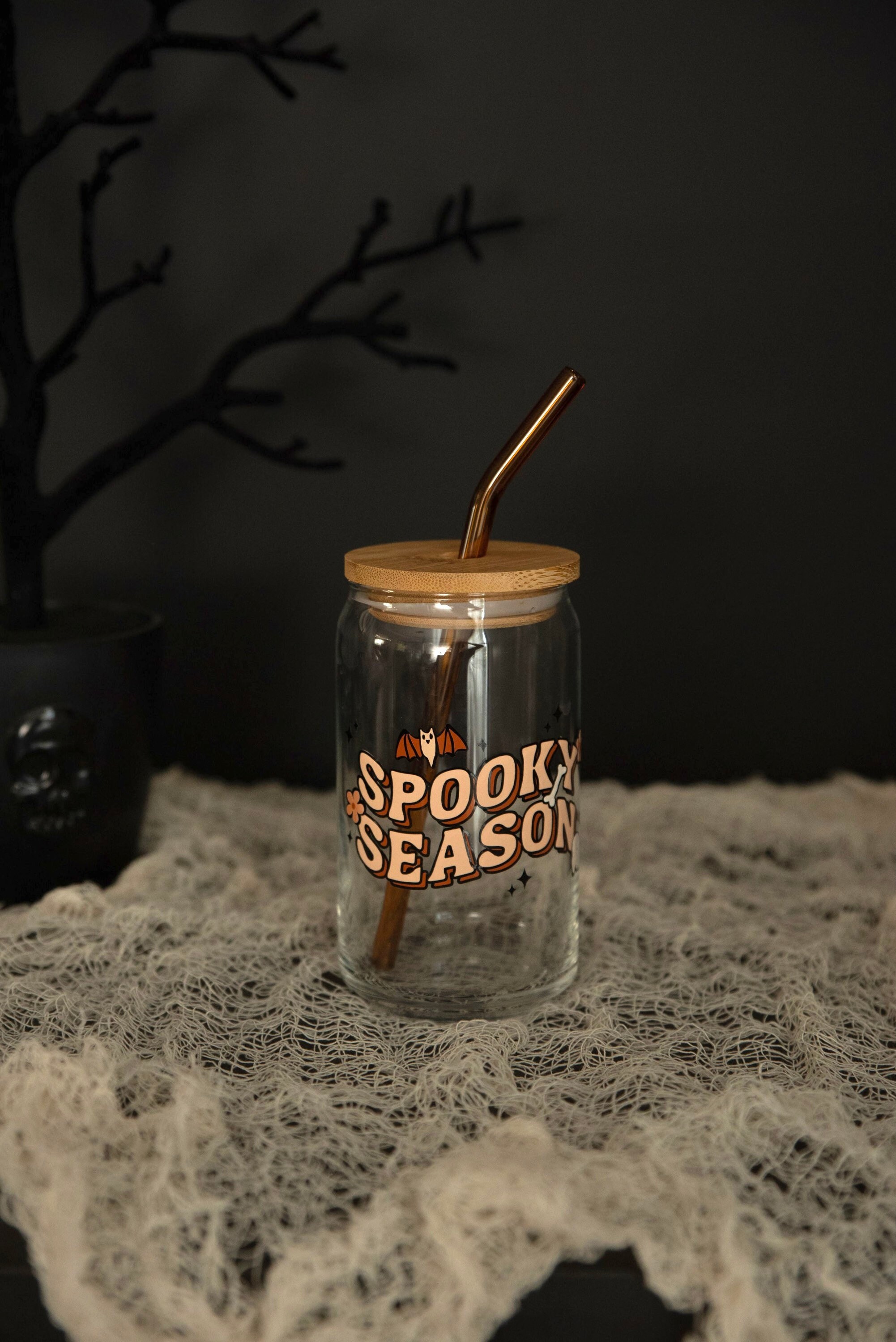 Spooky Season Beer Can Glass / Halloween Iced Coffee Cup / Gift for Her / Cup with Bamboo Lid / Cute Spooky Custom Cup / Halloween Lover