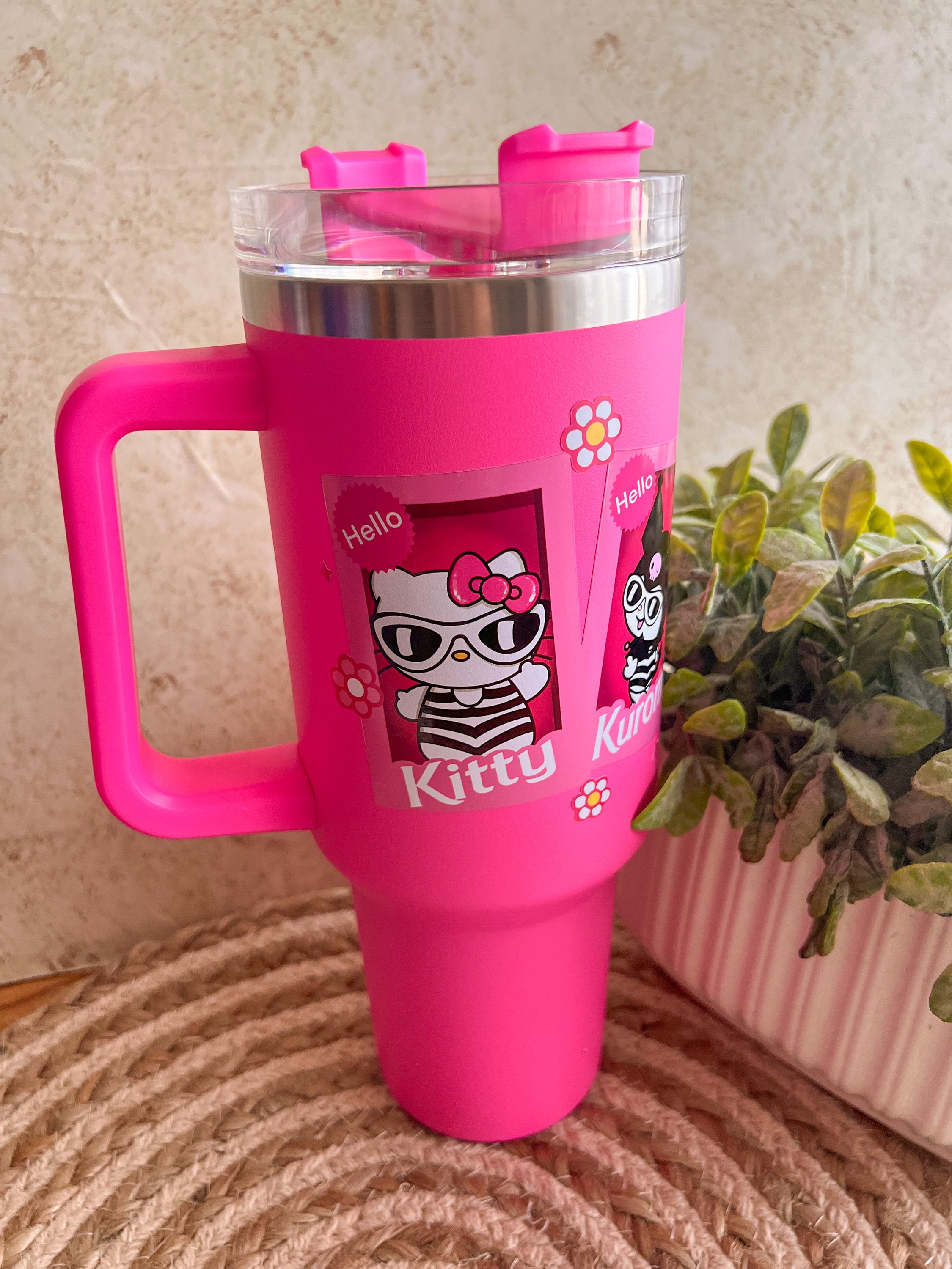 Kitty 40 oz tumbler | 40 oz tumbler| travel mug| Kawaii mug| 40 oz tumbler with handle|