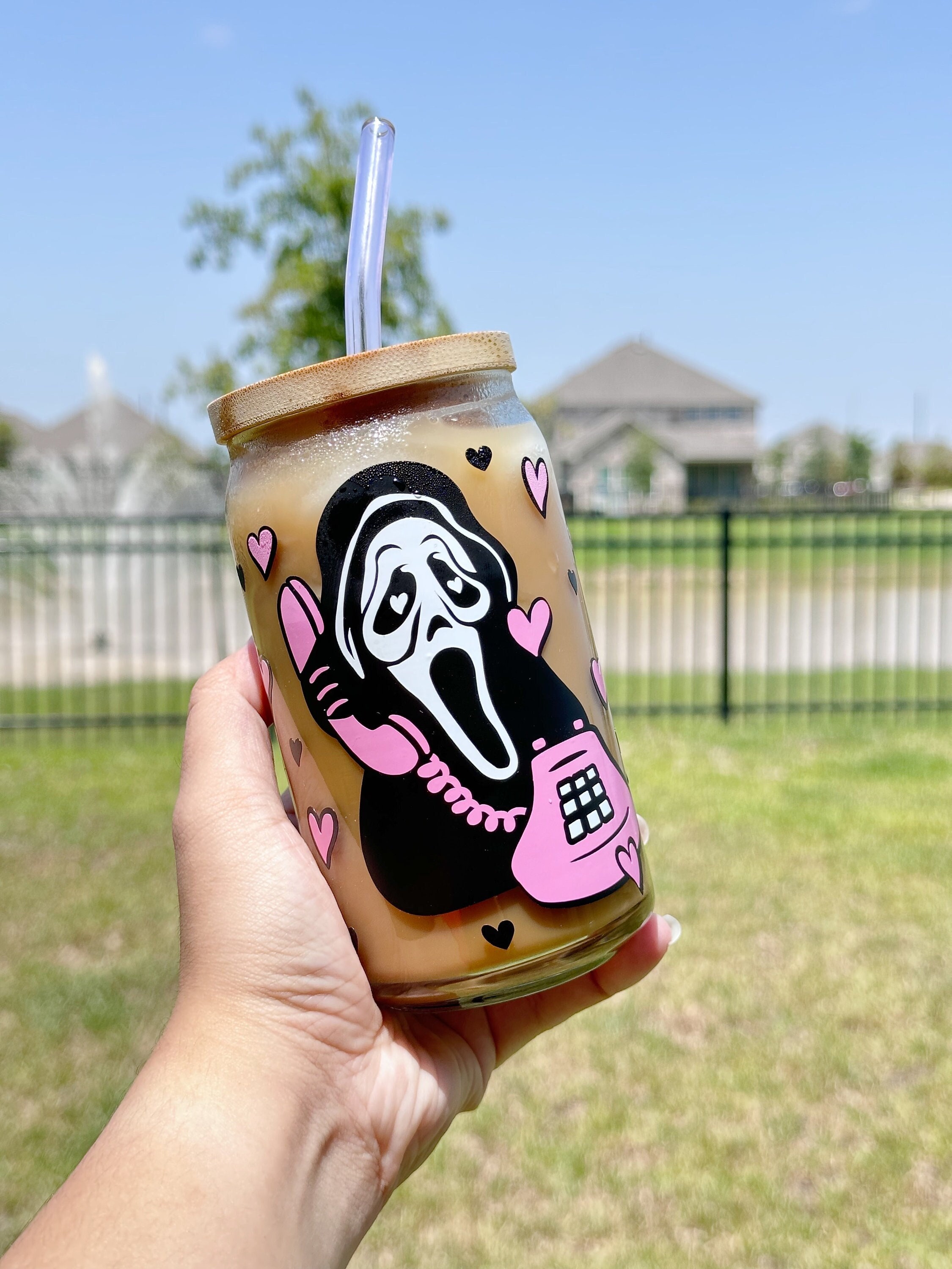 No You Hang Up Beer Can Glass |  Scream Cup | Halloween Coffee Cup | Spooky Season | Ghost Face | Gift for her | Iced Coffee Cup