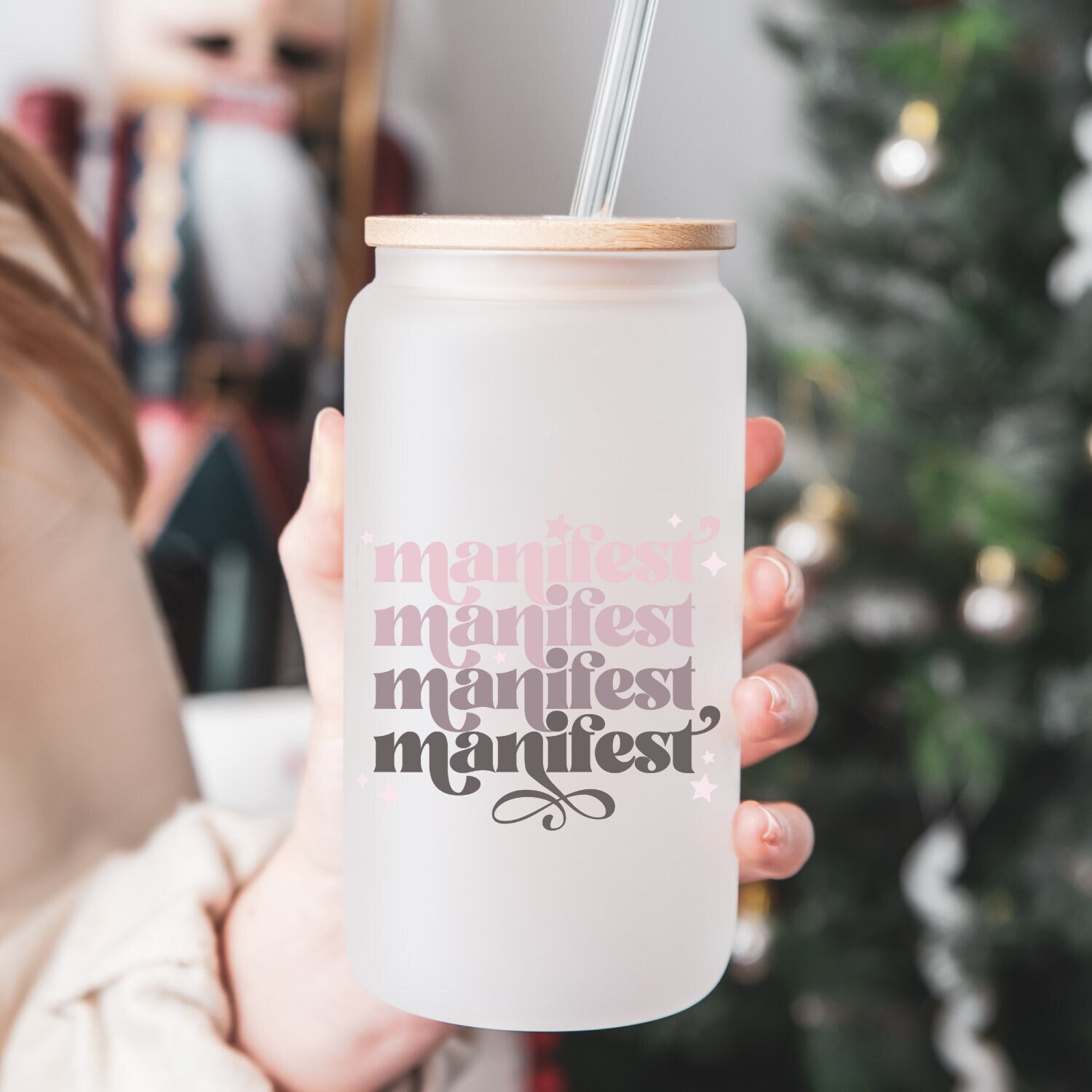 Manifest Glass Can | Positive Vibes Beer Glass | Gift for Her | 16oz Libbey Glass | Coffee Glass | Manifest Coffee Can | Good VIbes