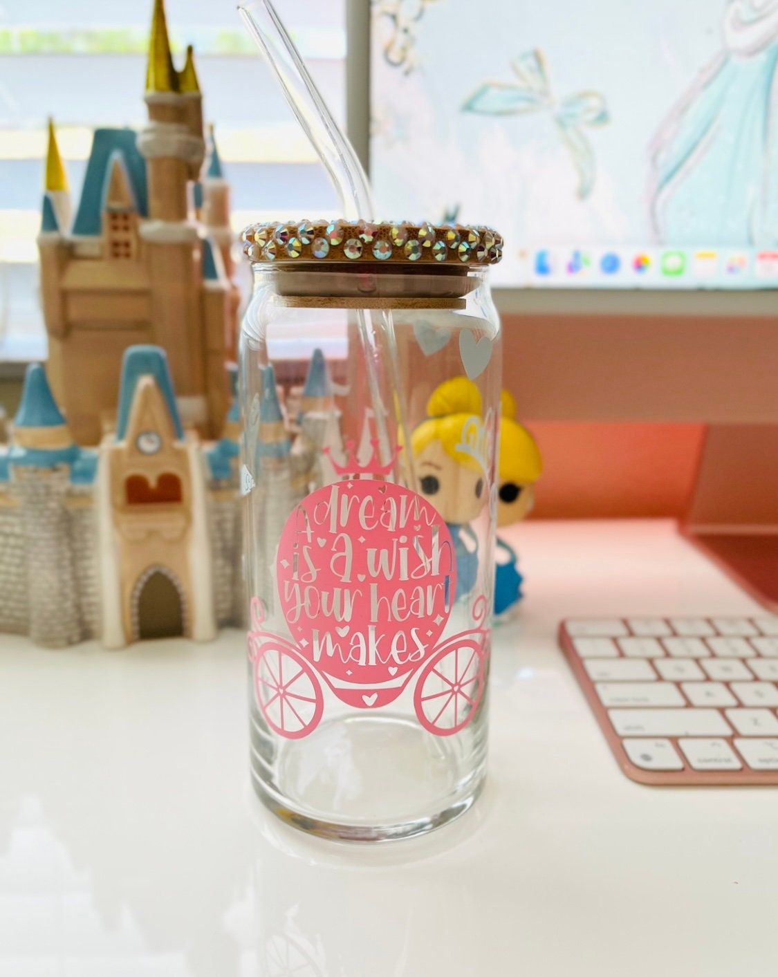 Princess  Tumbler,Princess glass cup, Princess cup, Glass beer can, Custom tumbler, Custom Cup, coffee cup