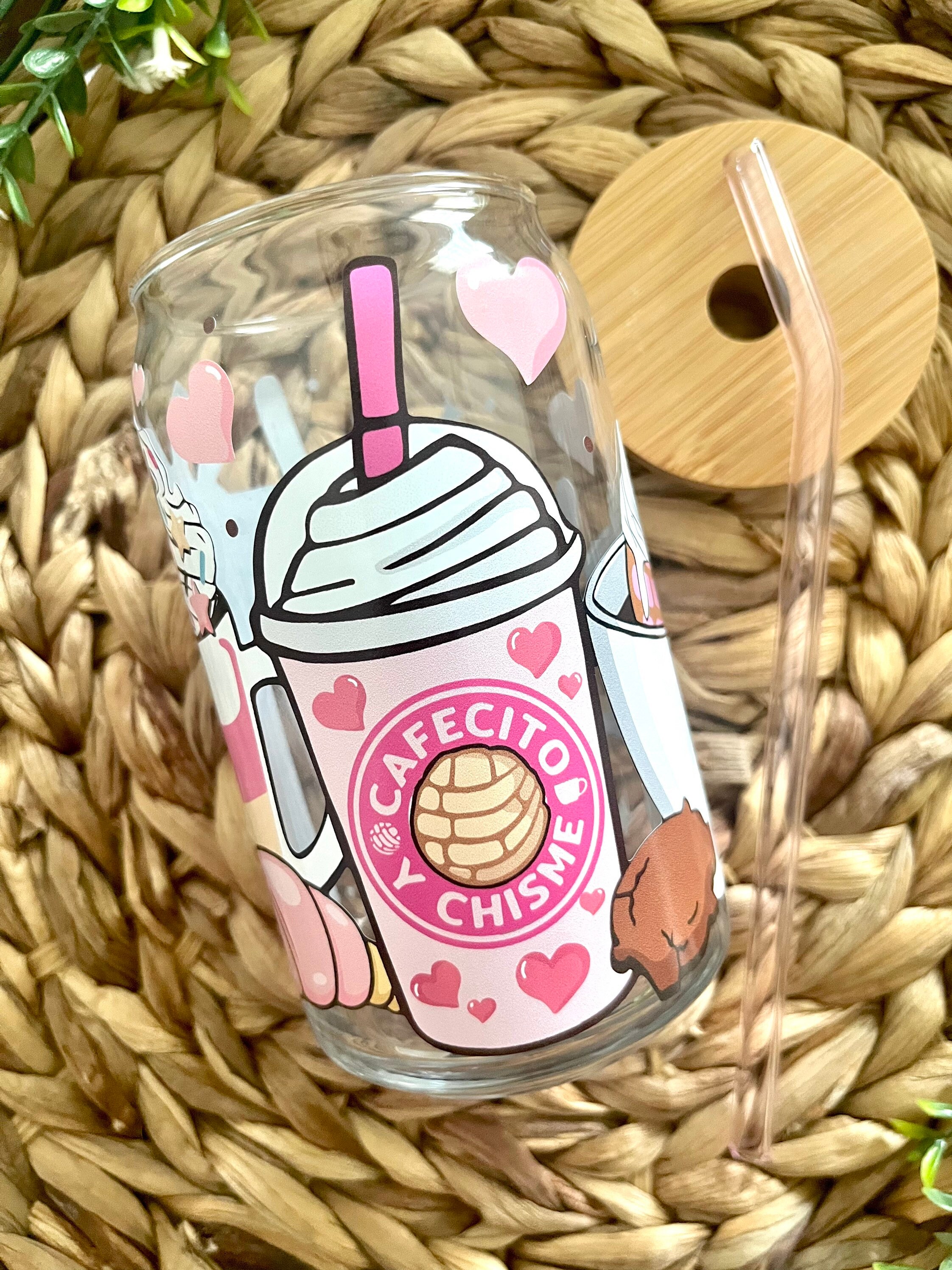 Cafecito y Chisme Cup / Concha Cup / Gifts for Her / Cute Glass Cup / Iced Coffee Cup / Pan Dulce Cup