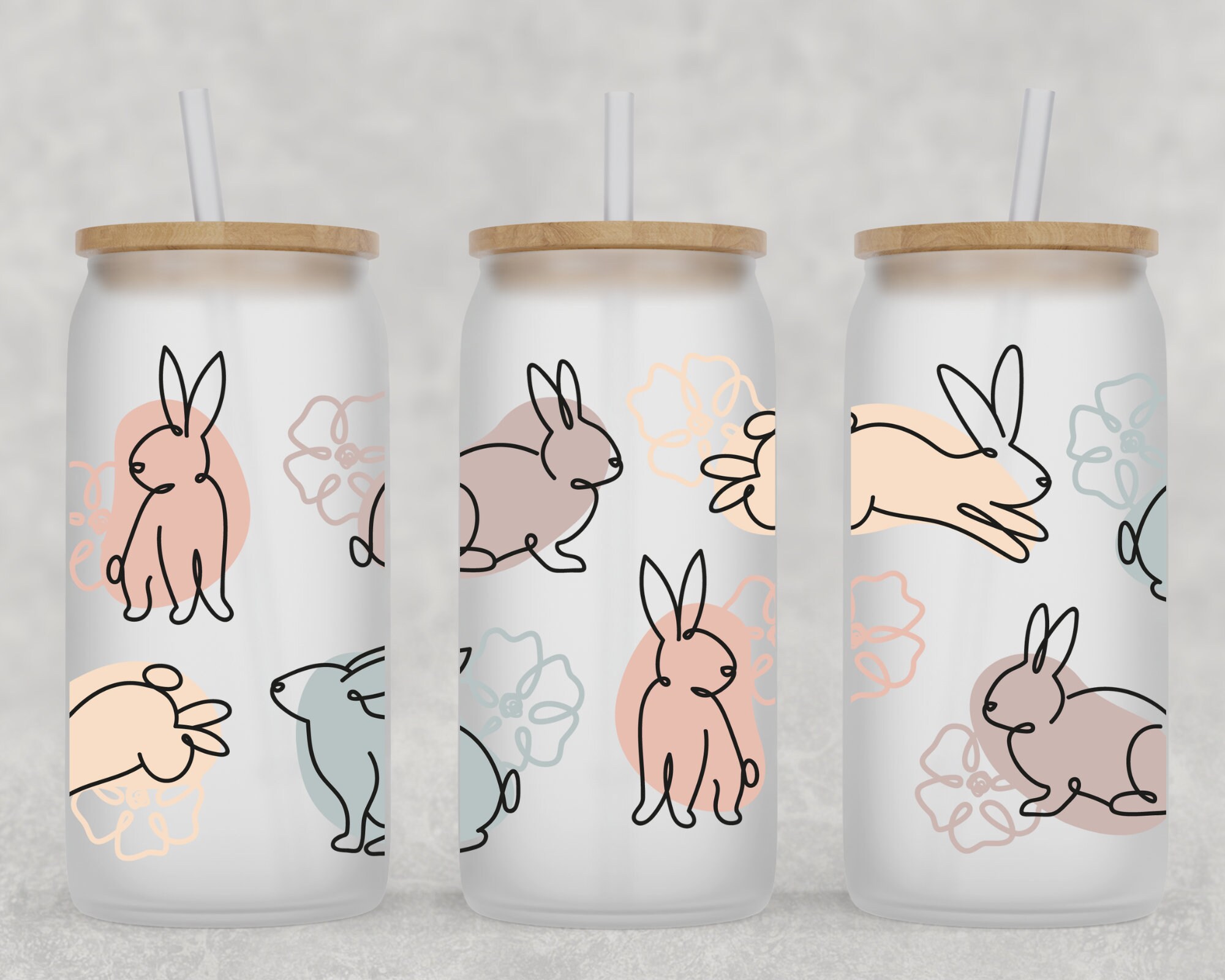 Easter Bunnies Boho Beer Can Glass | Easter Coffee Cup | Bunnies Spring Coffee Glass | 16oz Libbey Glass | Coffee Glass | Easter Gift