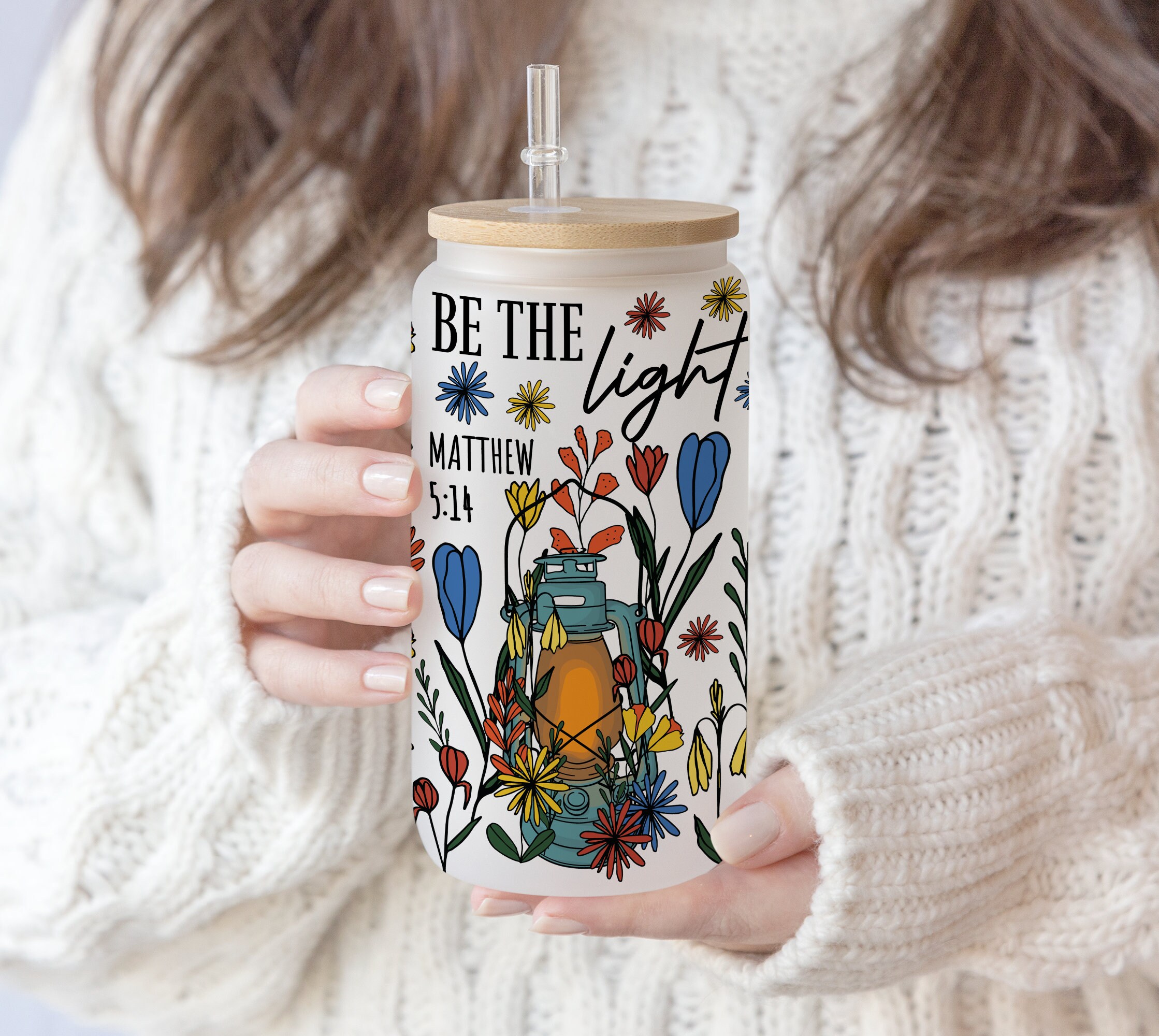 16 oz Libbey Glass Faith Sublimation Retro Flower Floral Designs | Biblical Glass can Design | Christian Quotes Tumbler  | Bible Verse PNG