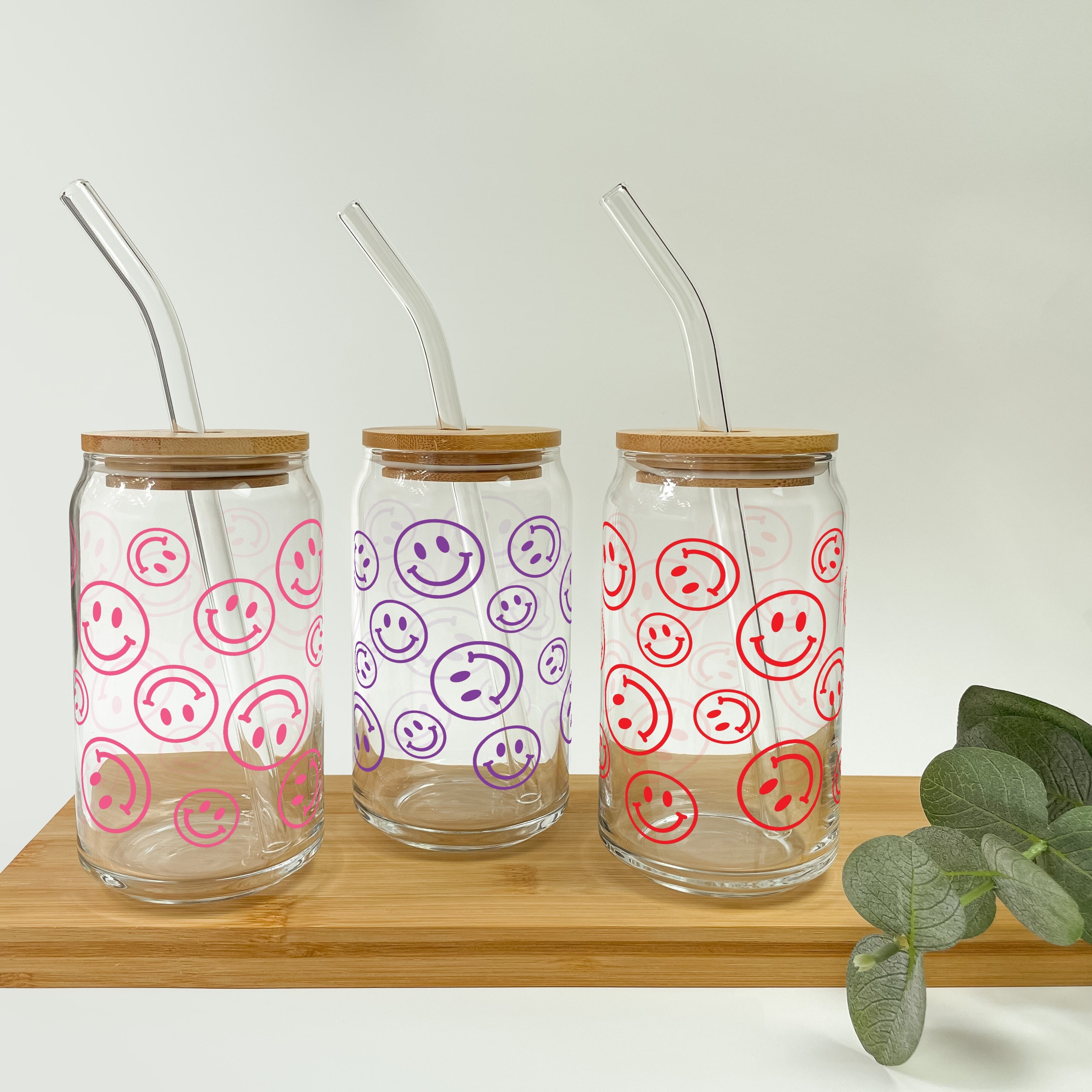 Smiley Iced Coffee Glass, Smile Glass Smiley Face Beer Can Glass Mason Jar Cup Smiley Face Glass Cup Pink Mug Smiley Face Cup