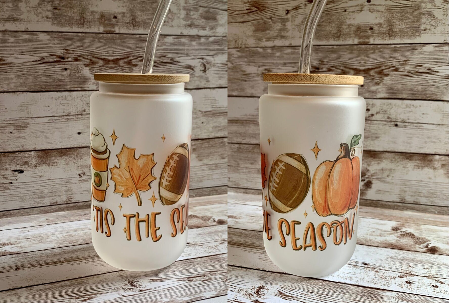 Tis the Season Fall Beer Can Glass / Football Latte Leaves Cup / Pumpkin Iced Coffee Cup / Autumn Love / Gift for Her / Custom Coffee Cup